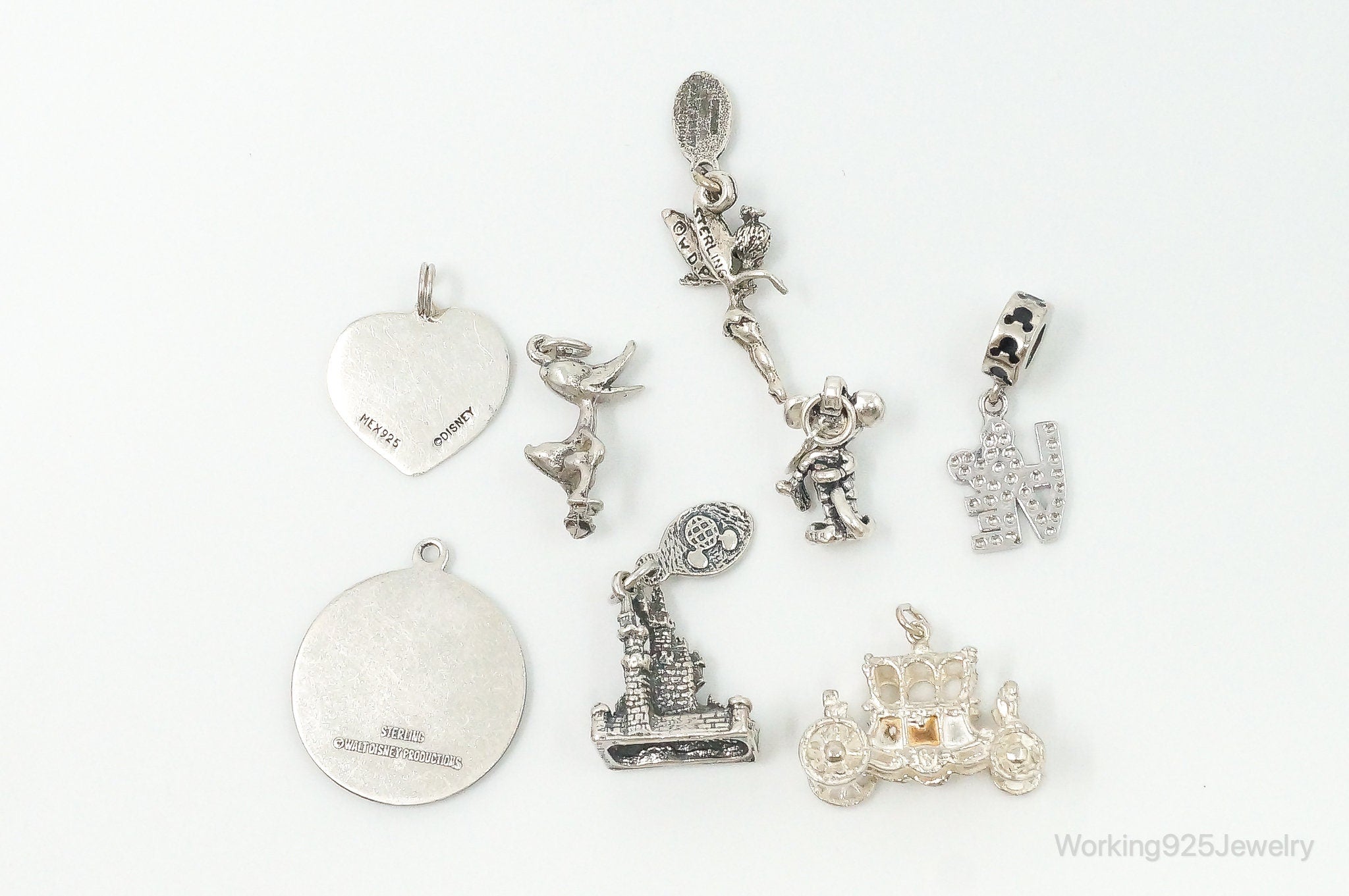 Antique Vintage Walt Disney Land Characters Sterling Silver Charm Lot