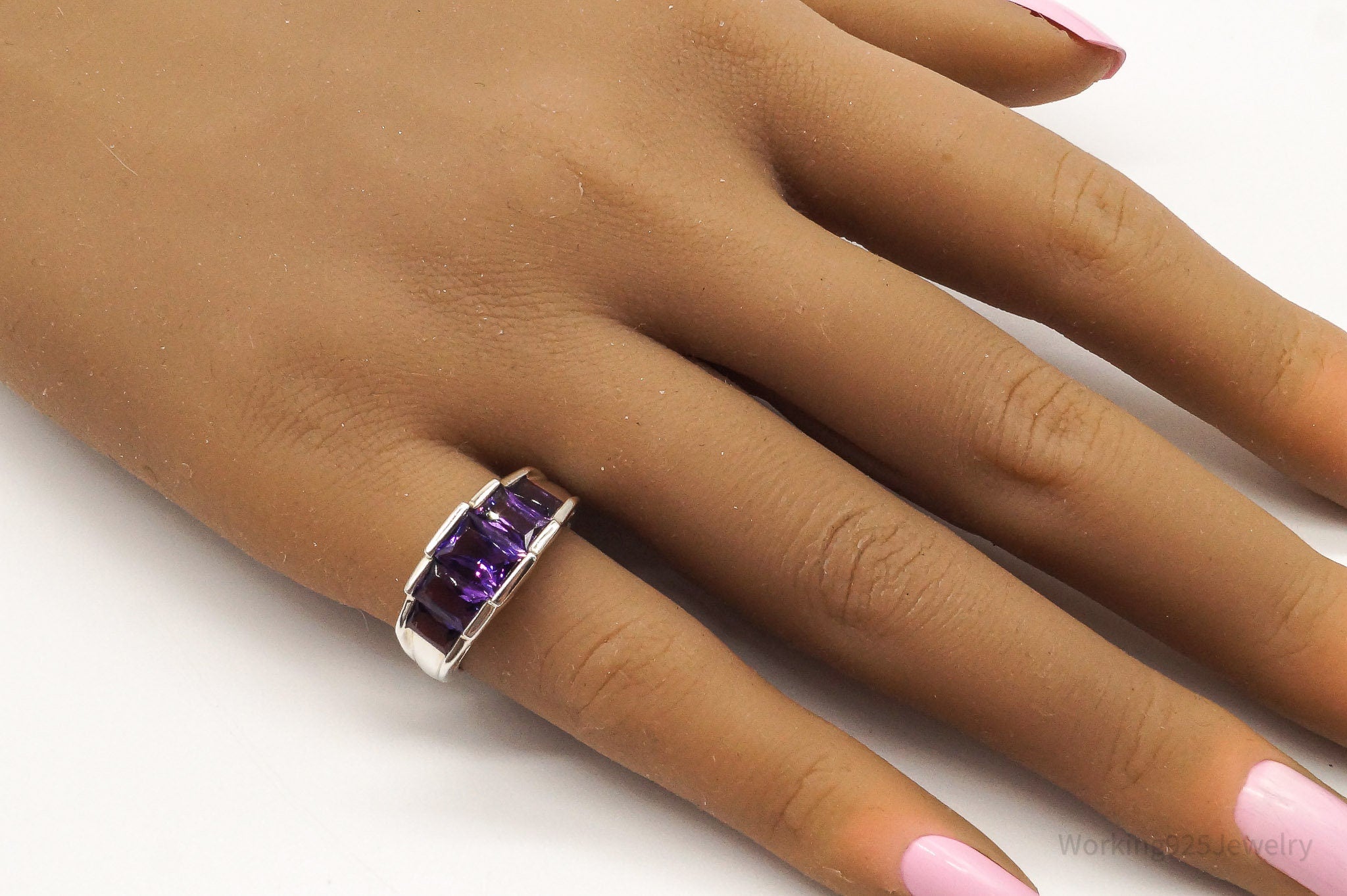 Vintage Amethyst Sterling Silver Ring - Size 6