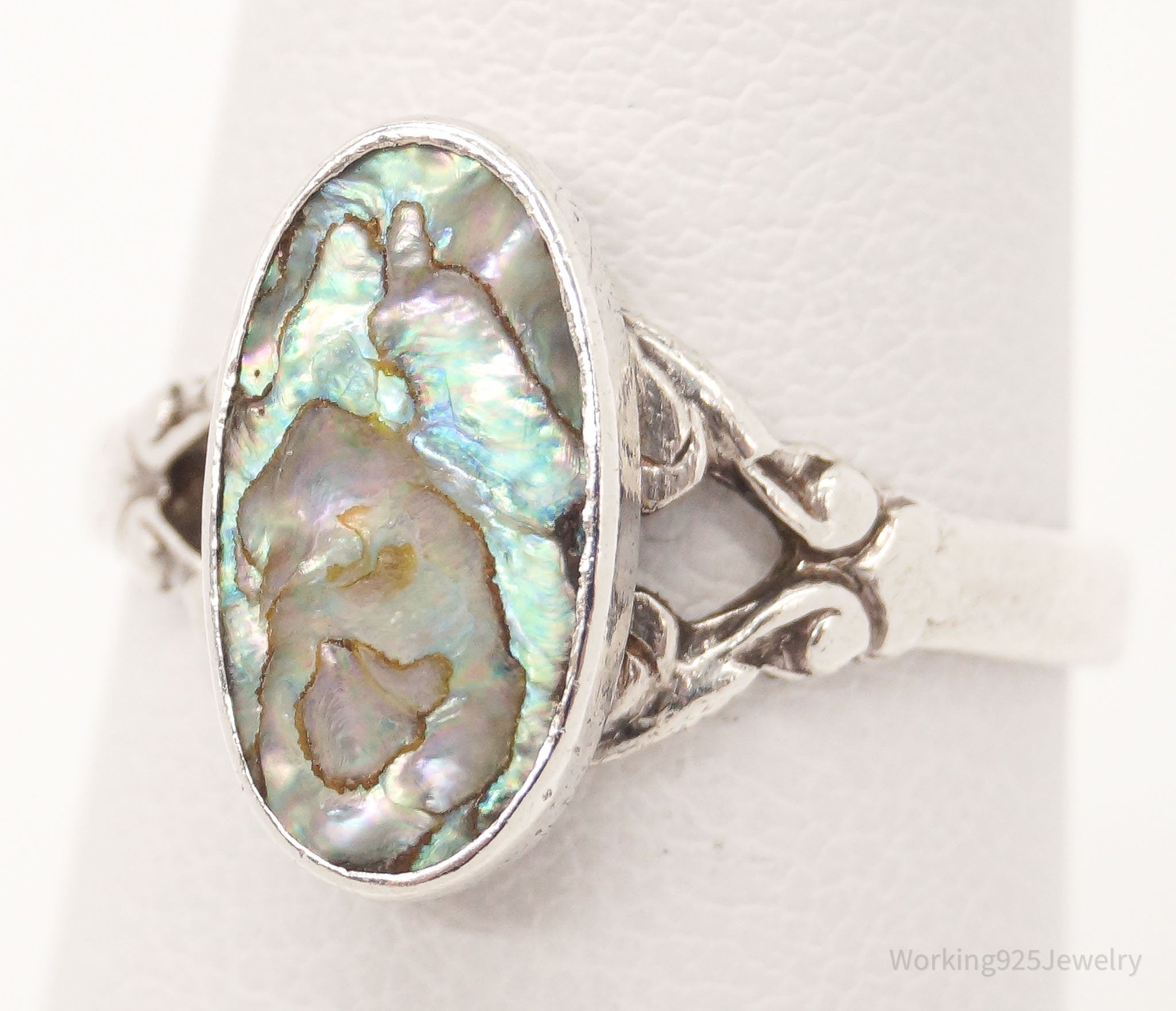 Antique Paua Abalone Shell Sterling Silver Ring - Size 6