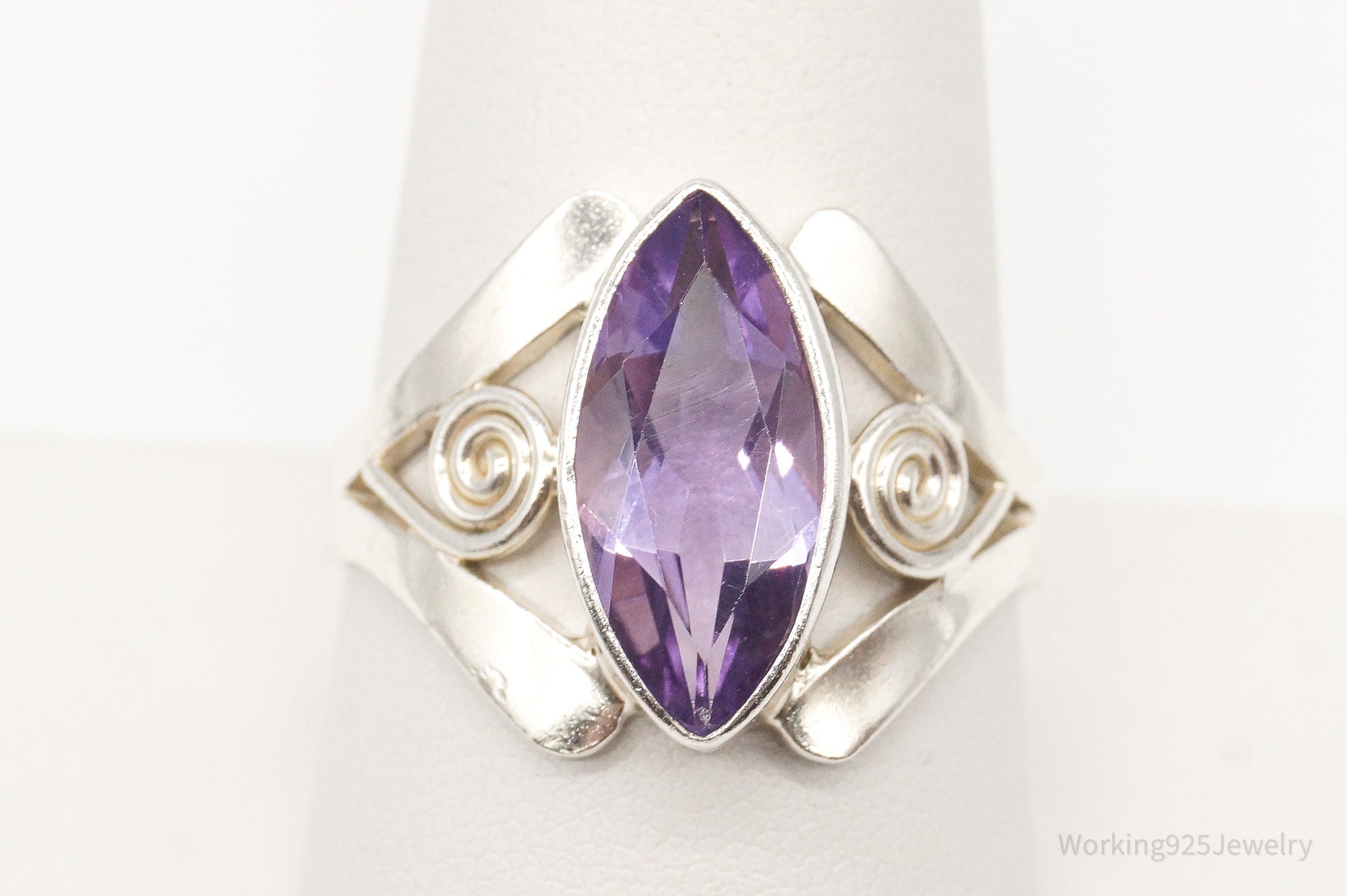 Vintage Designer Sajen Amethyst Sterling Silver Ring - Size 10