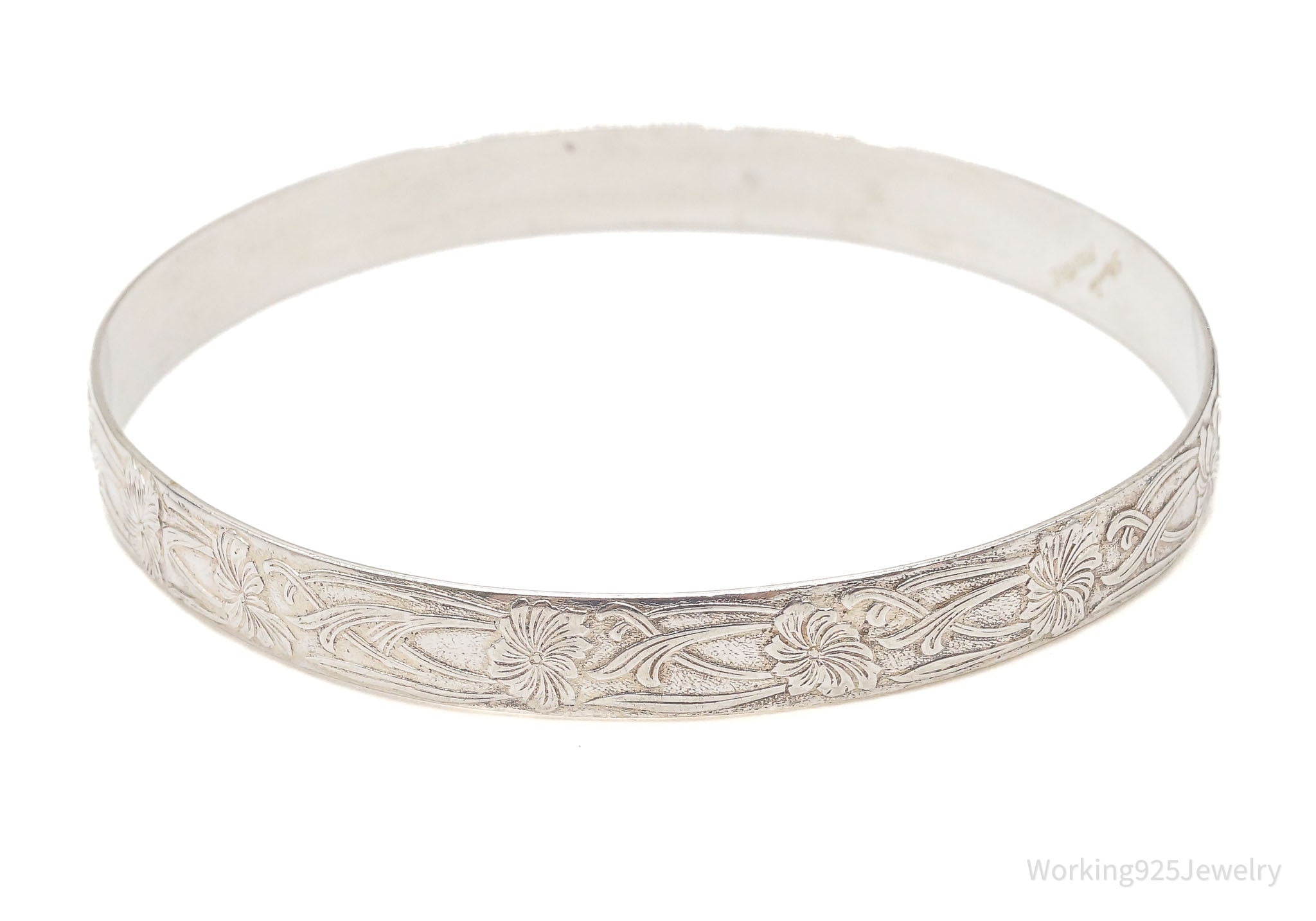 Antique Crocus Flower Art Nouveau Sterling Silver Bangle Bracelet