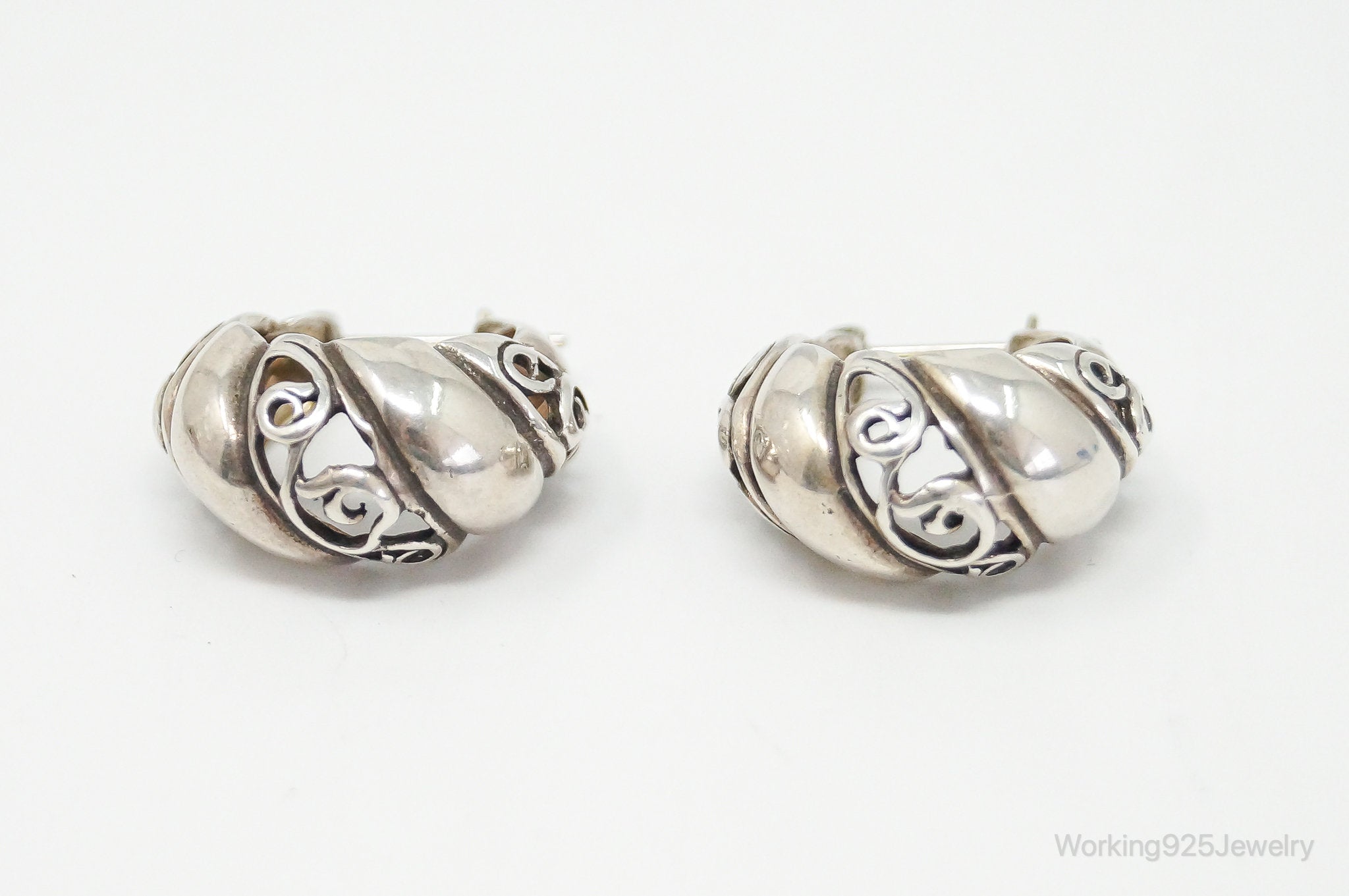 Vintage Bali Inspired Scroll Sterling Silver Earrings