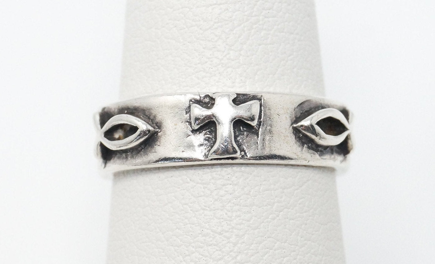 Vintage Cross Christian Sterling Silver Band Ring - Size 6.5