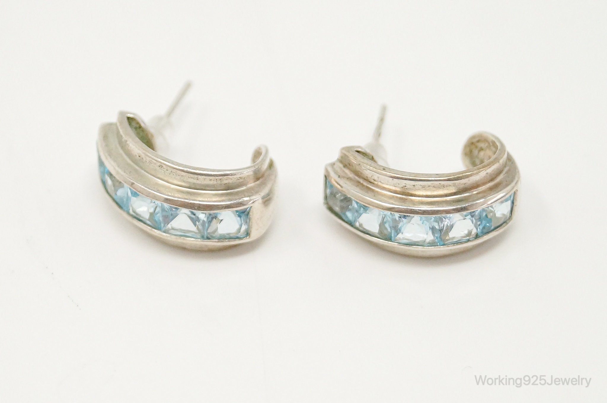 Blue Topaz Art Deco Sterling Silver Earrings