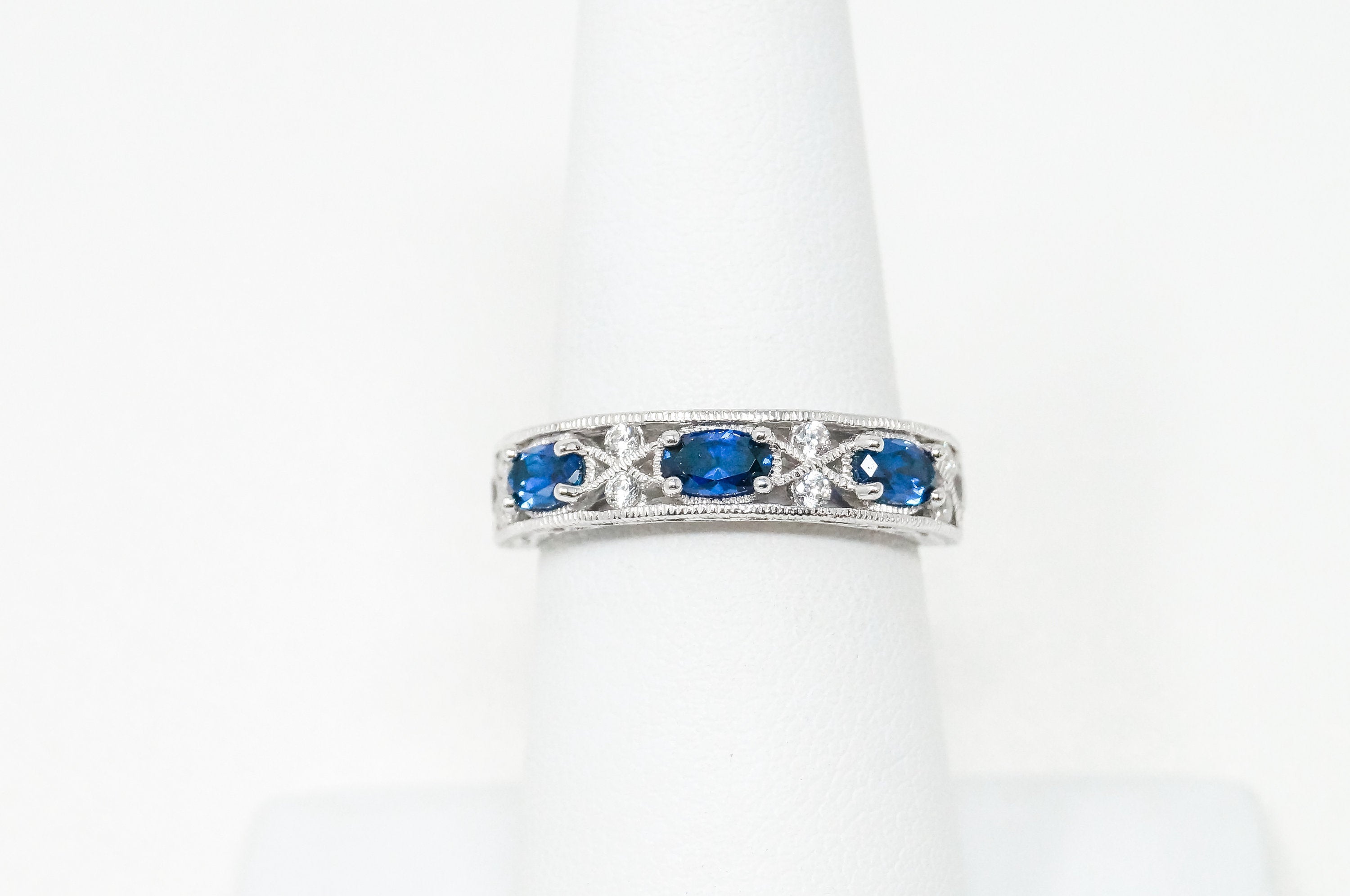 Vintage Art Deco Sapphire Cz Accented Sterling Ring - Size 7 - 785132996