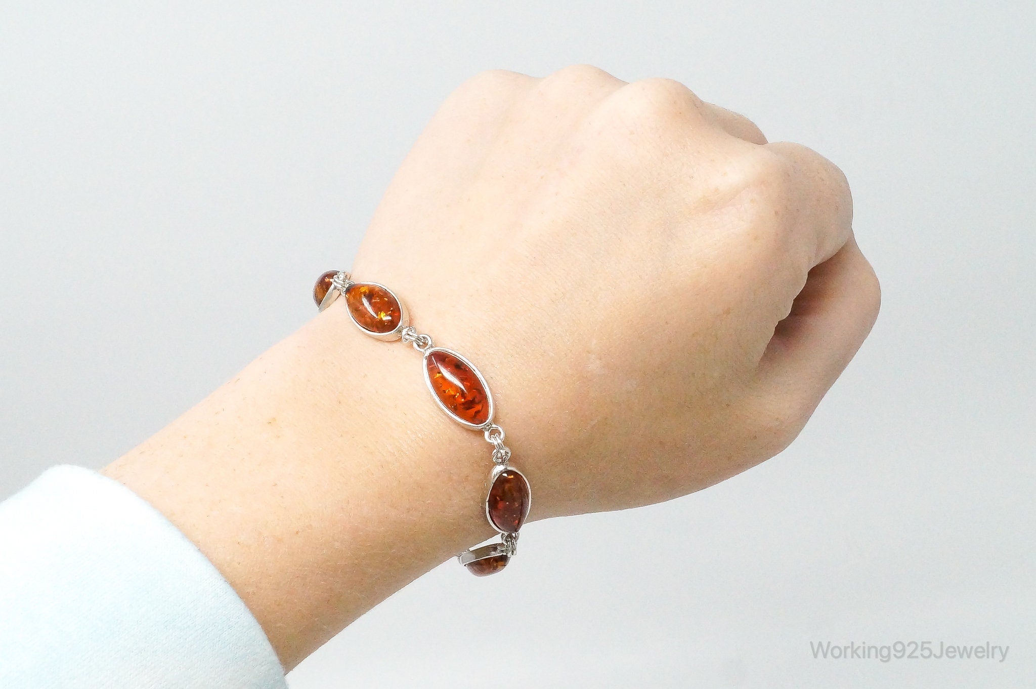 Vintage Baltic Amber Sterling Silver Bracelet