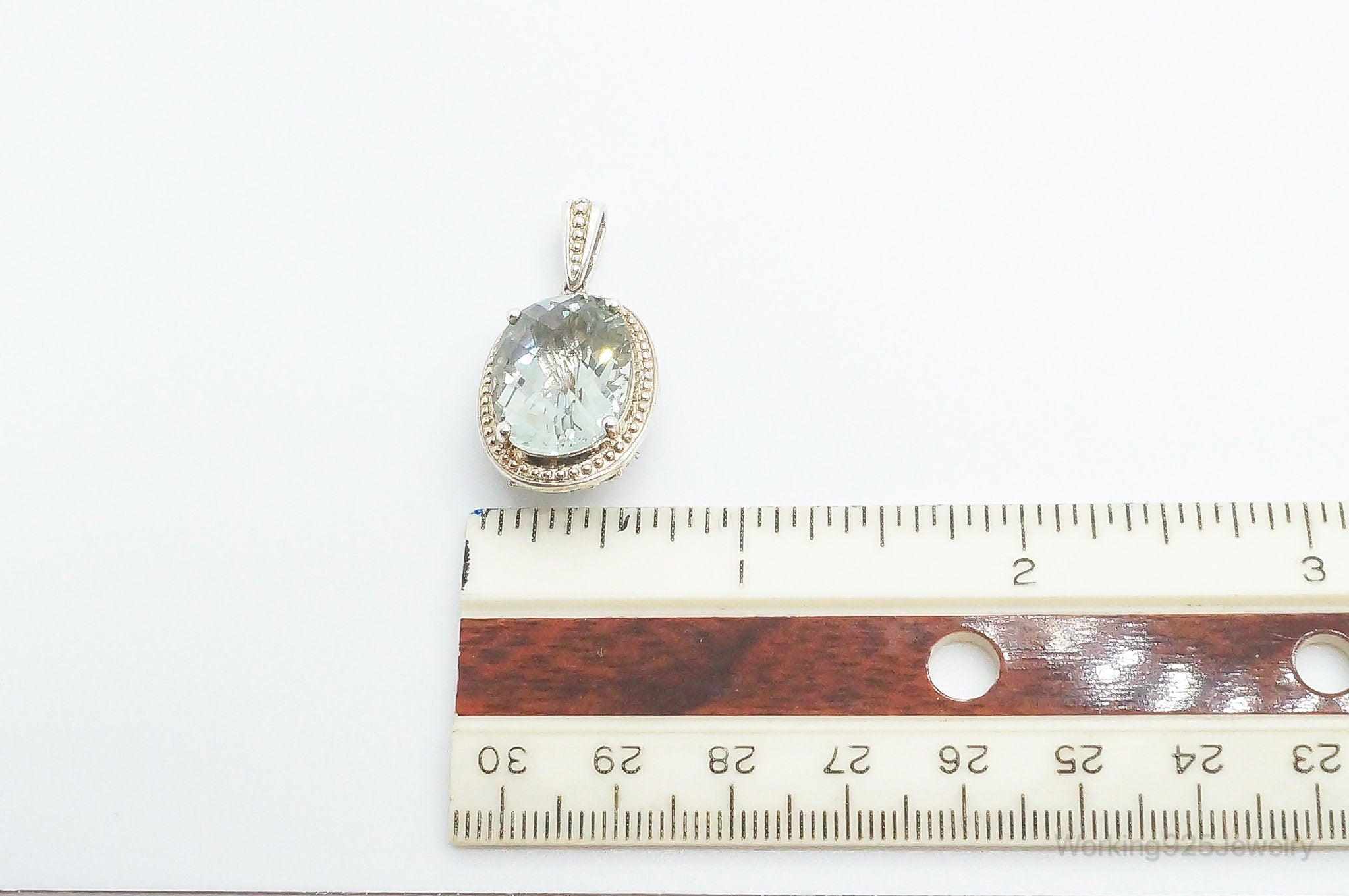 Large Prasiolite Cubic Zirconia Sterling Silver Necklace Pendant