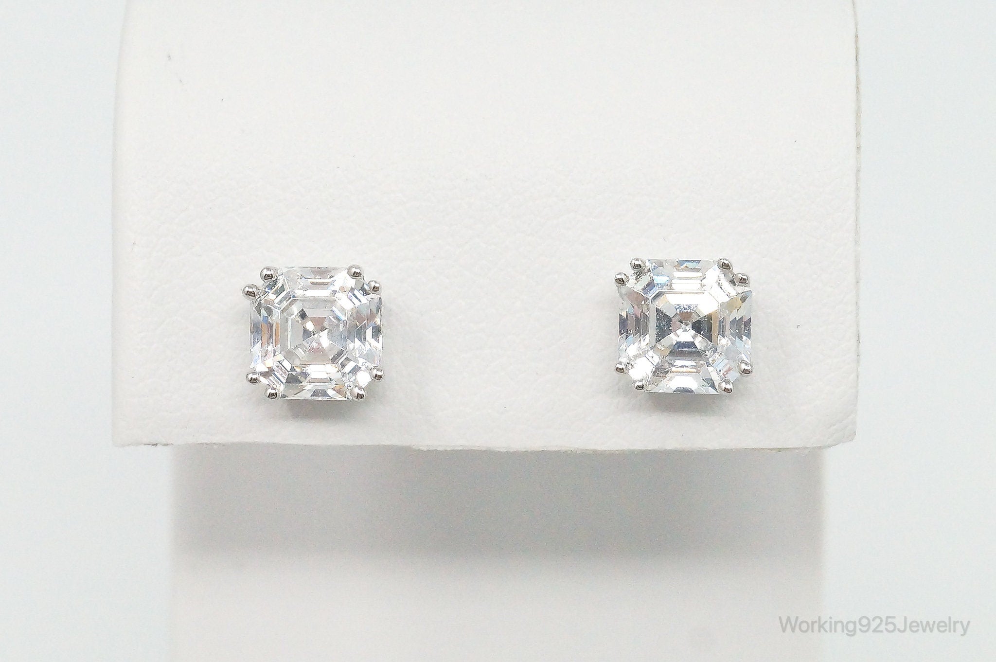 Designer JSWJ Large Cubic Zirconia Sterling Silver Stud Post Earrings