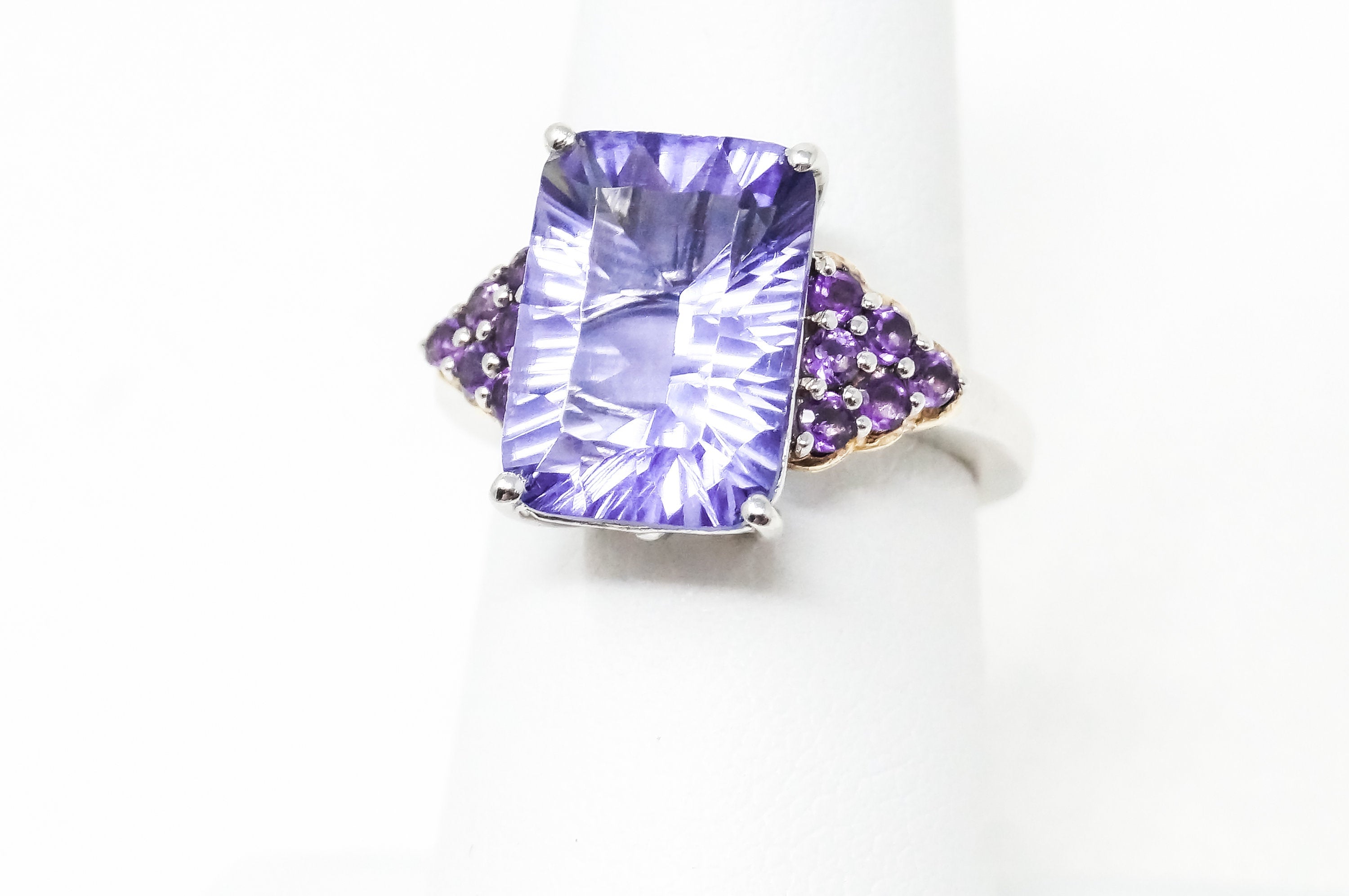 Vintage Designer Art Deco Large Amethyst Sterling Silver Ring - Sz 6.75