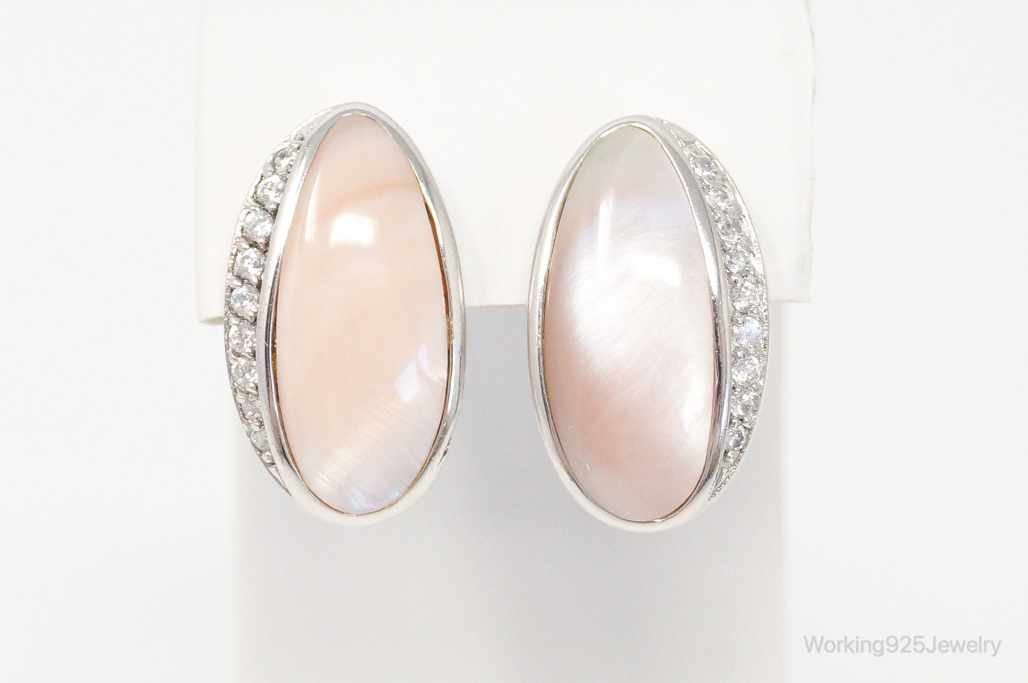 Pink Mother of Pearl Cubic Zirconia Sterling Silver Earrings