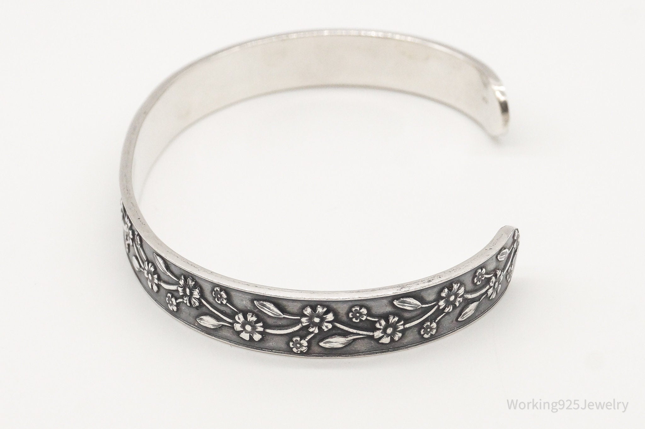 Antique Flowers On Vines Sterling Silver Cuff Bracelet