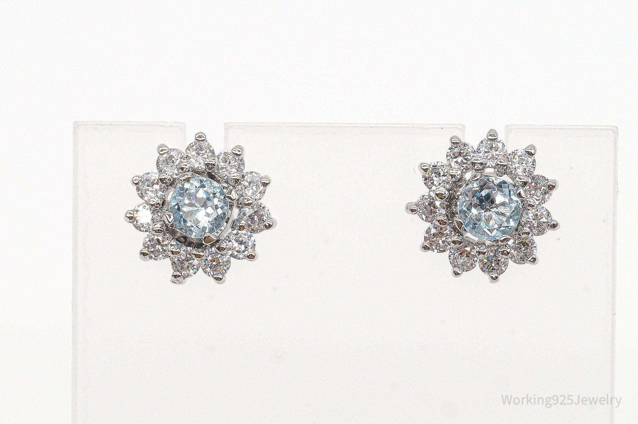 Blue Topaz Cubic Zirconia Sterling Silver Earrings