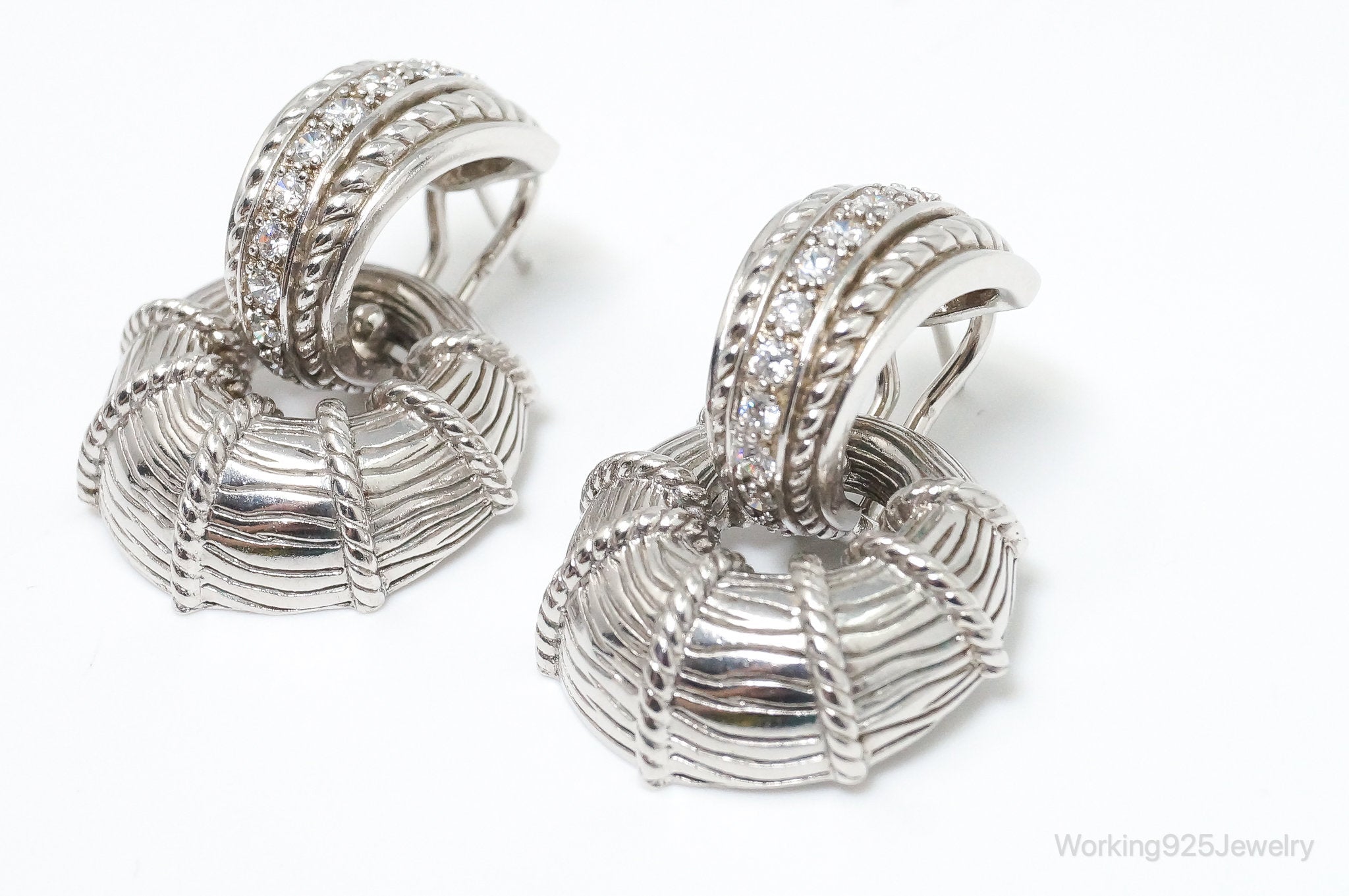 Vintage Designer Judith Ripka Cable Diamonique Sterling Silver Earrings