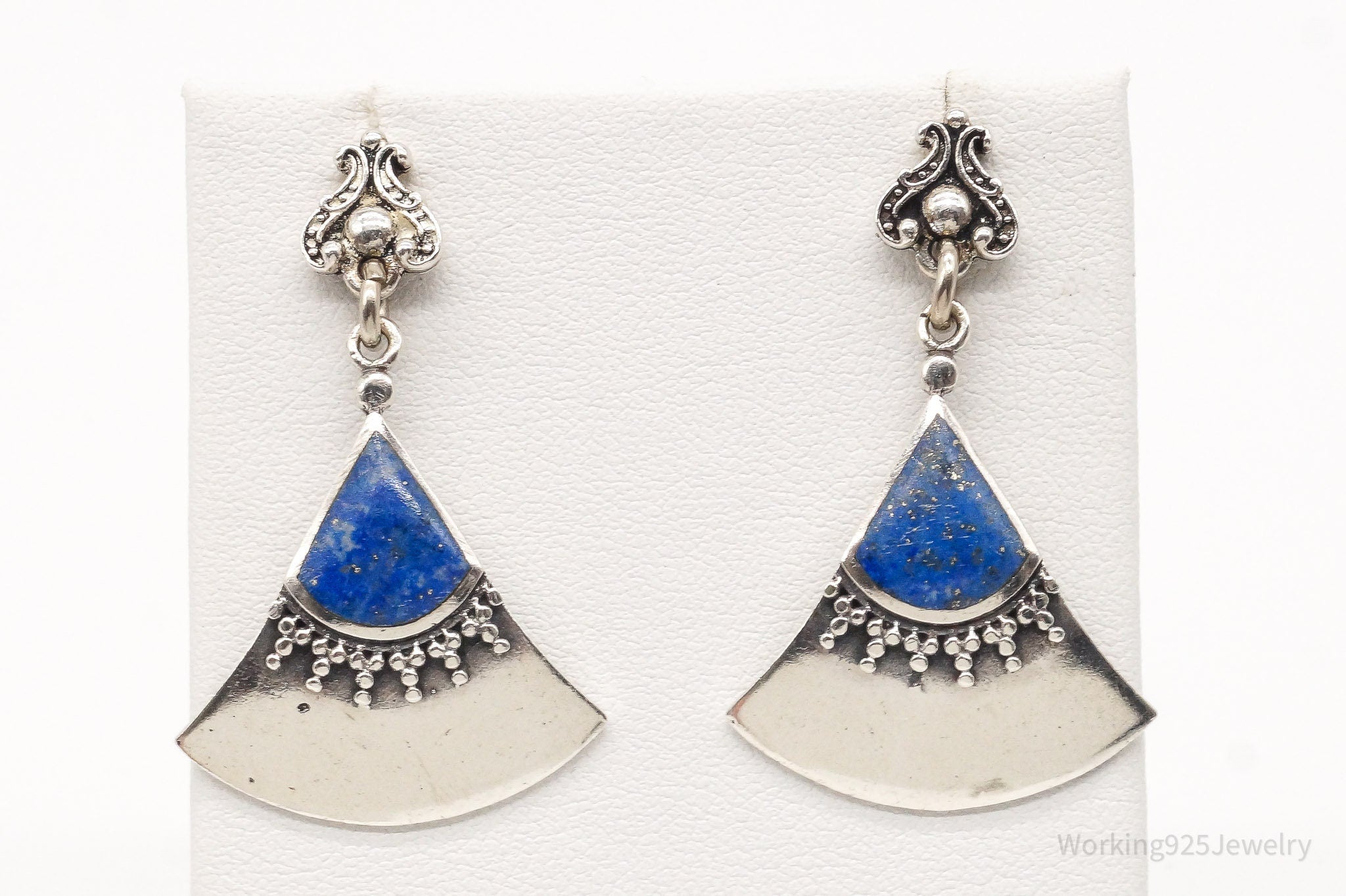 Vintage Lapis Lazuli Sterling Silver Dangle Earrings