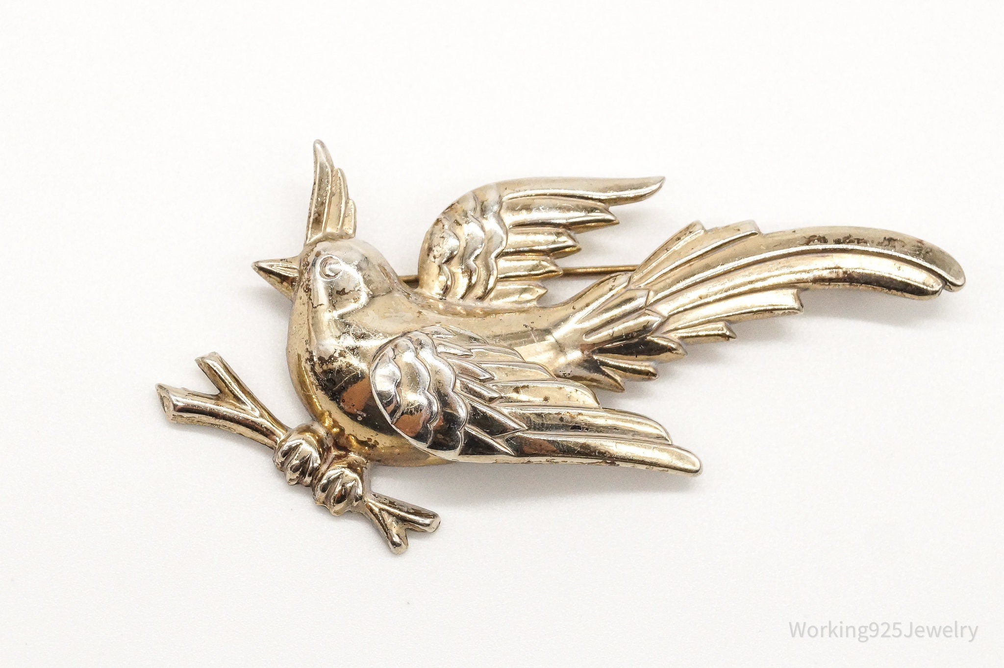 Rare Large Vintage Designer Monet Bird Gold Wash Sterling Silver Brooch Pin