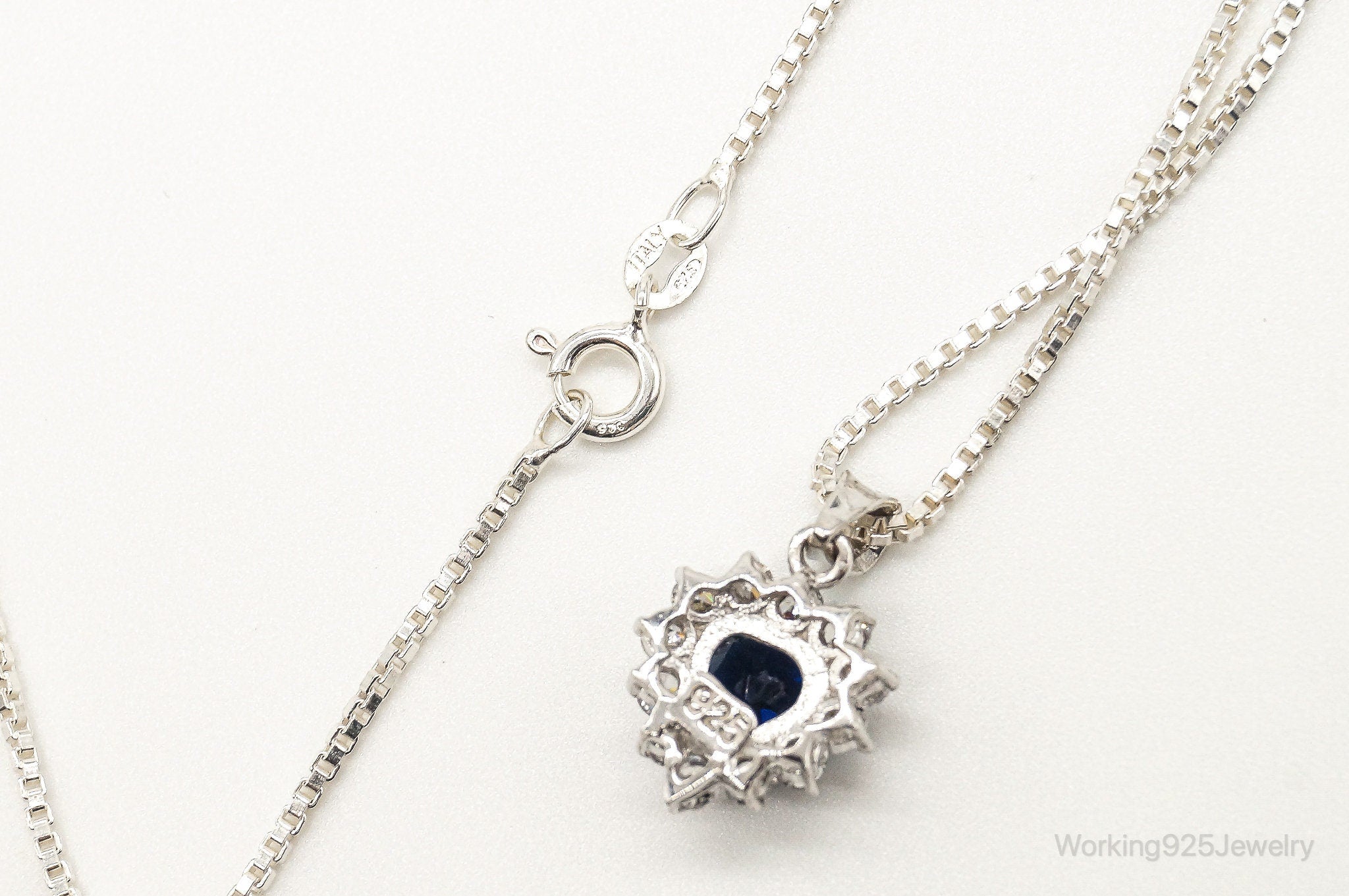 Blue Lab Sapphire Cubic Zirconia Heart Sterling Silver Necklace