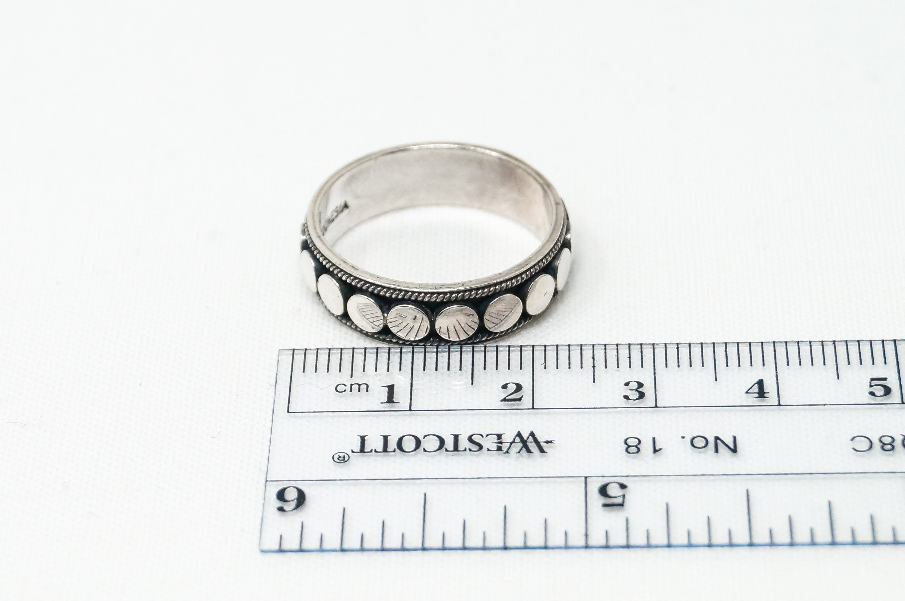 Vintage Designer BA Suarti Disc Balinese Sterling Silver Band Ring - Sz 9.5