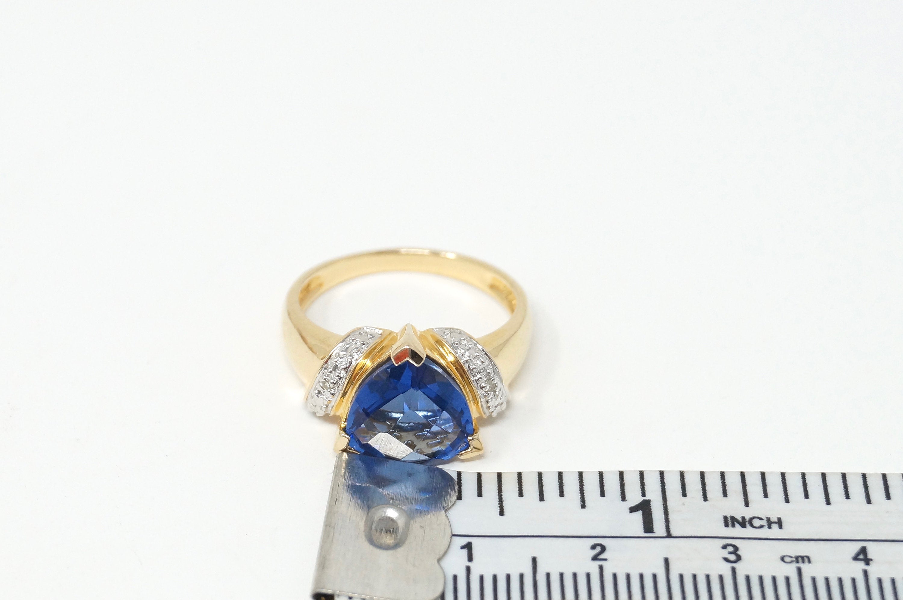 Vintage Blue Crystal Art Deco Style Gold Wash Sterling Silver Ring Size 7