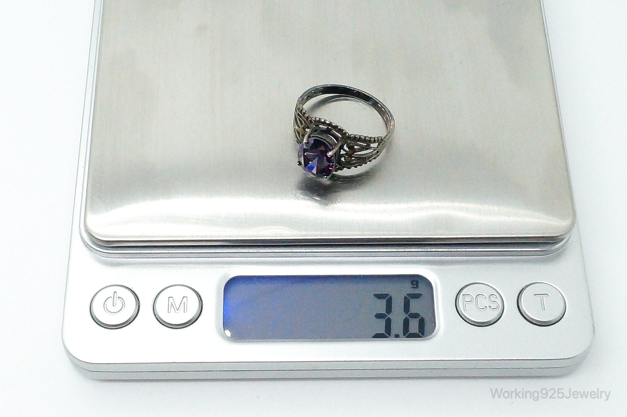 Vintage Amethyst Oxidized Sterling Silver Ring - Size 9