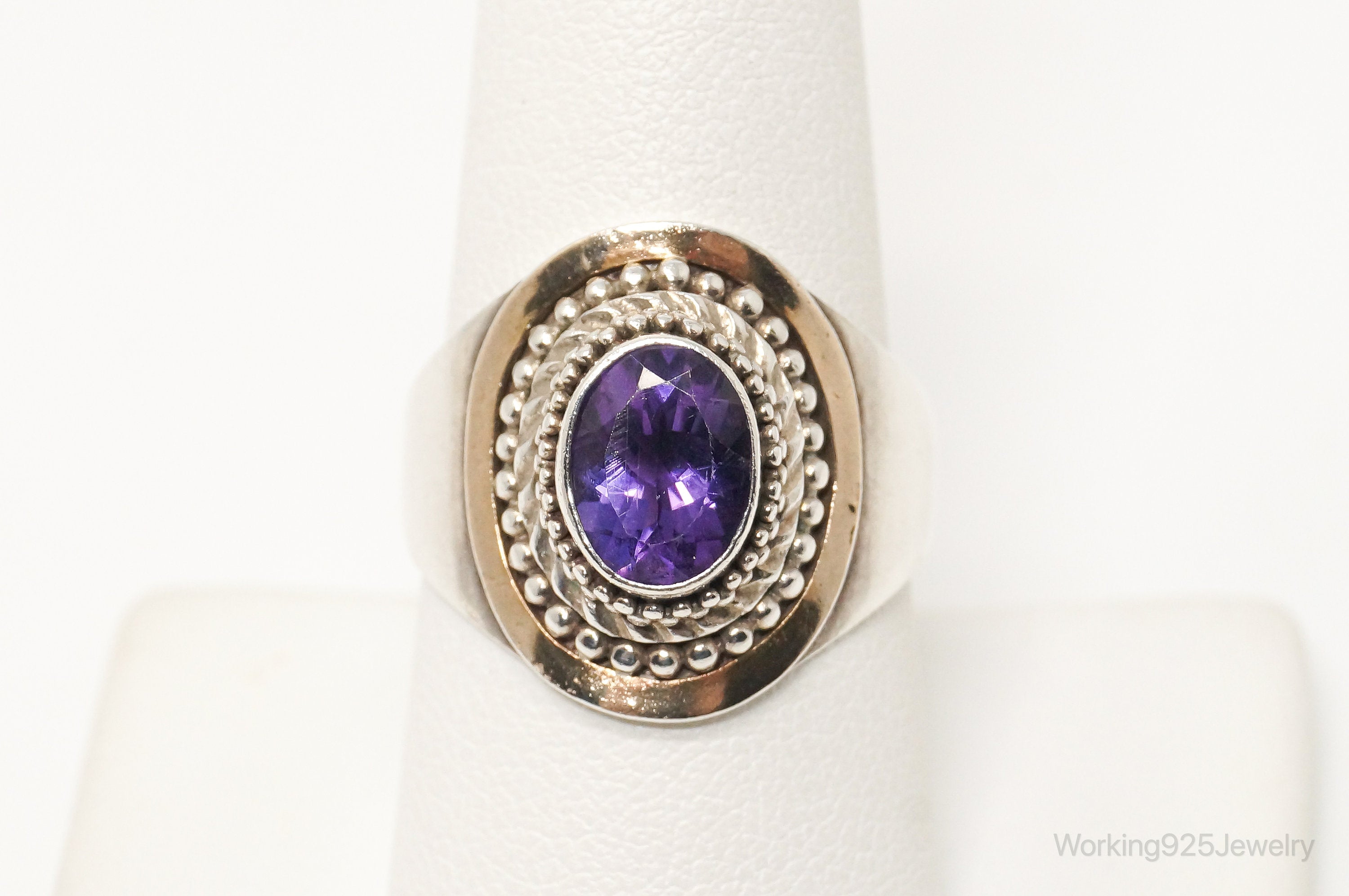 Vintage Designer BA Suarti 18K Gold Amethyst Sterling Silver Ring - Sz 8.75