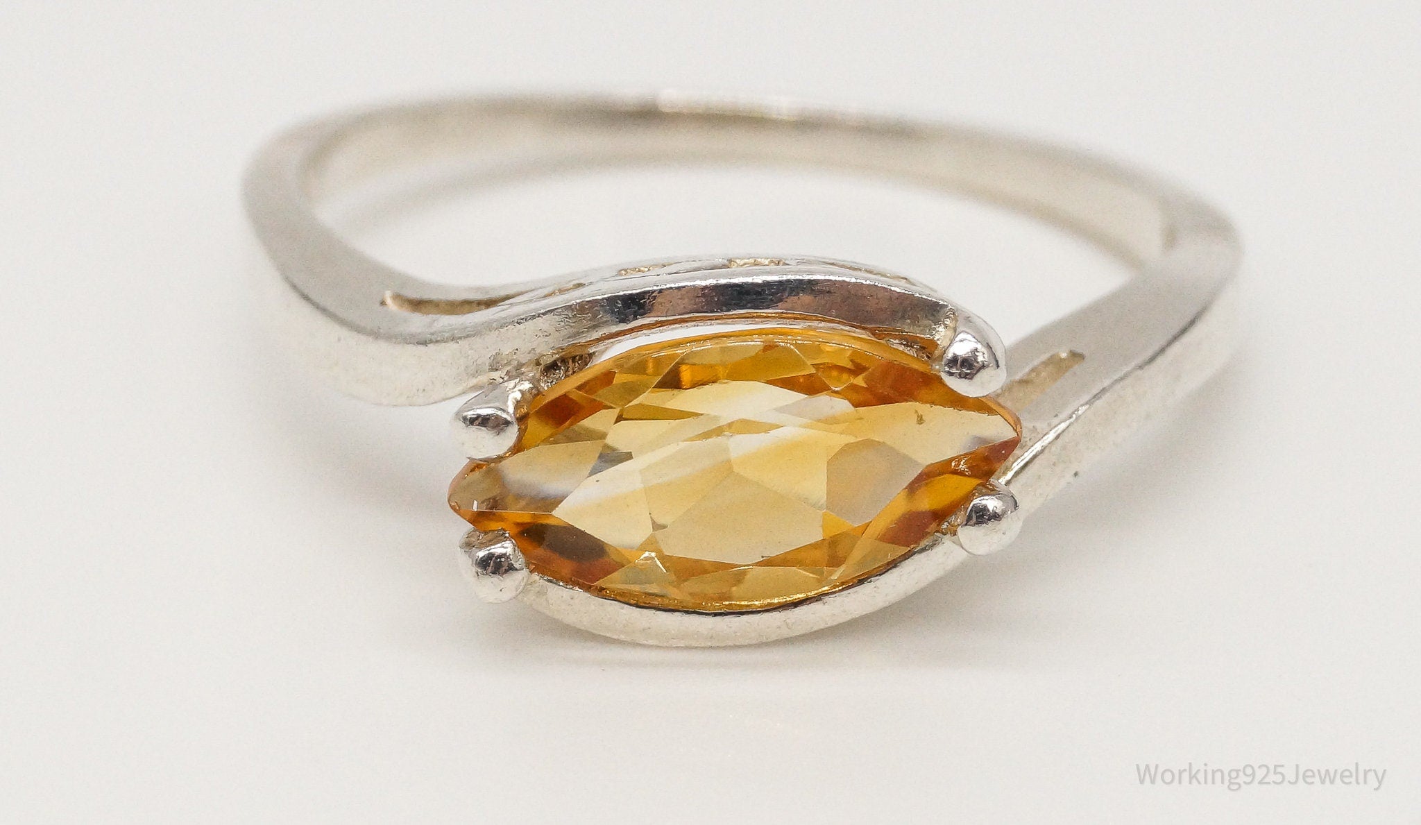 Vintage Large Citrine Sterling Silver Ring - Size 10