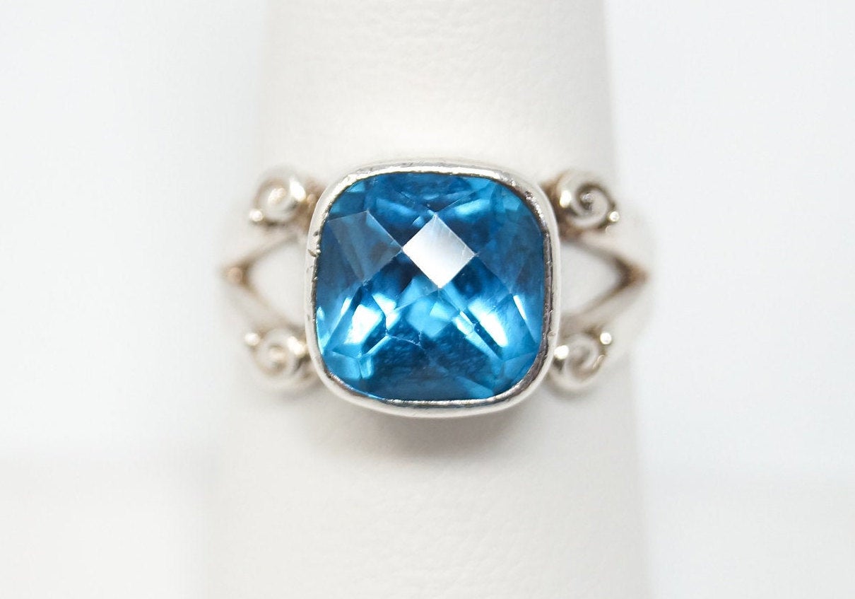 Vintage Designer Sajen Blue Topaz Sterling Silver Ring - Sz 9