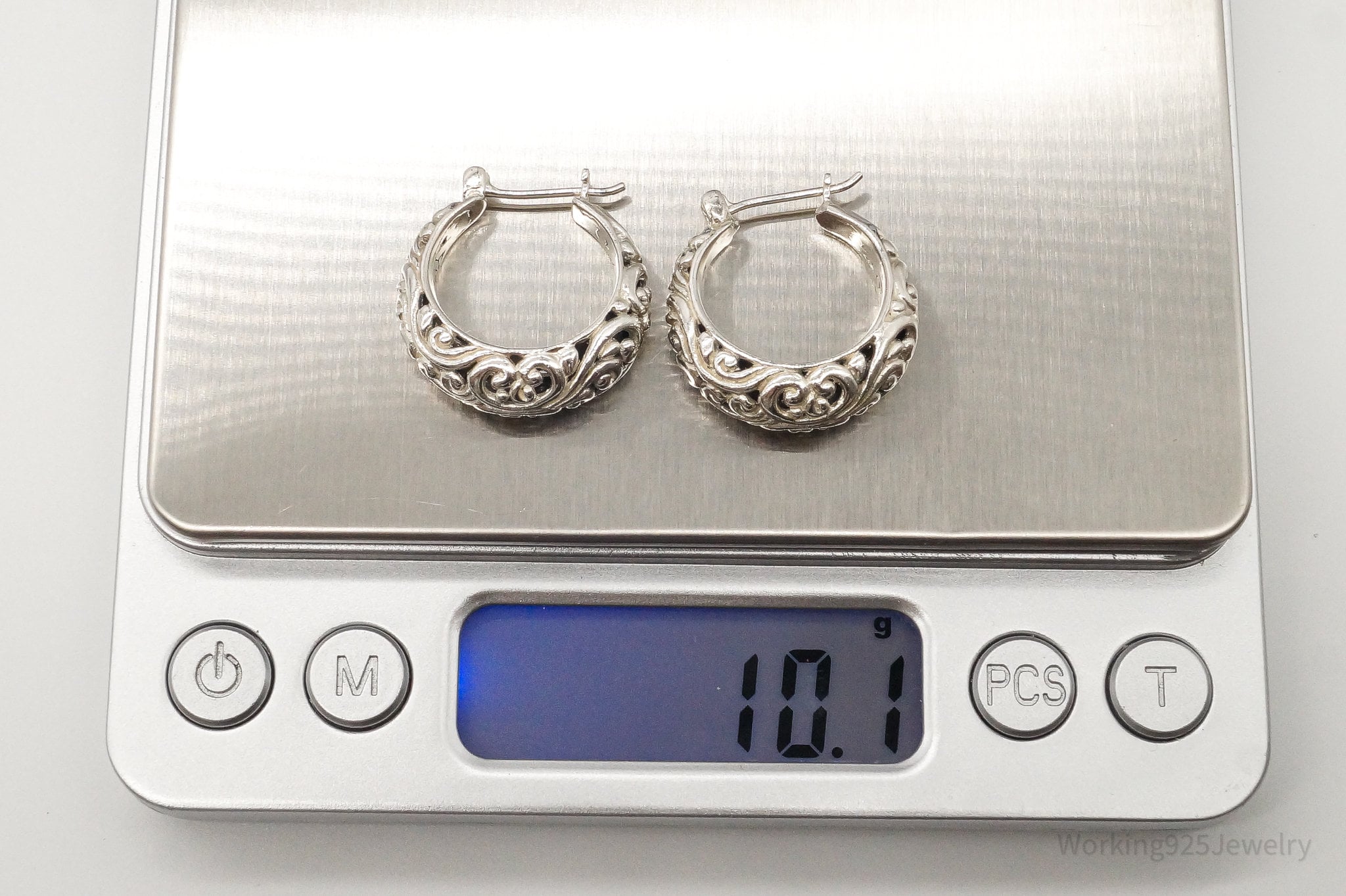 Vintage Bali Style Sterling Silver Hoop Earrings