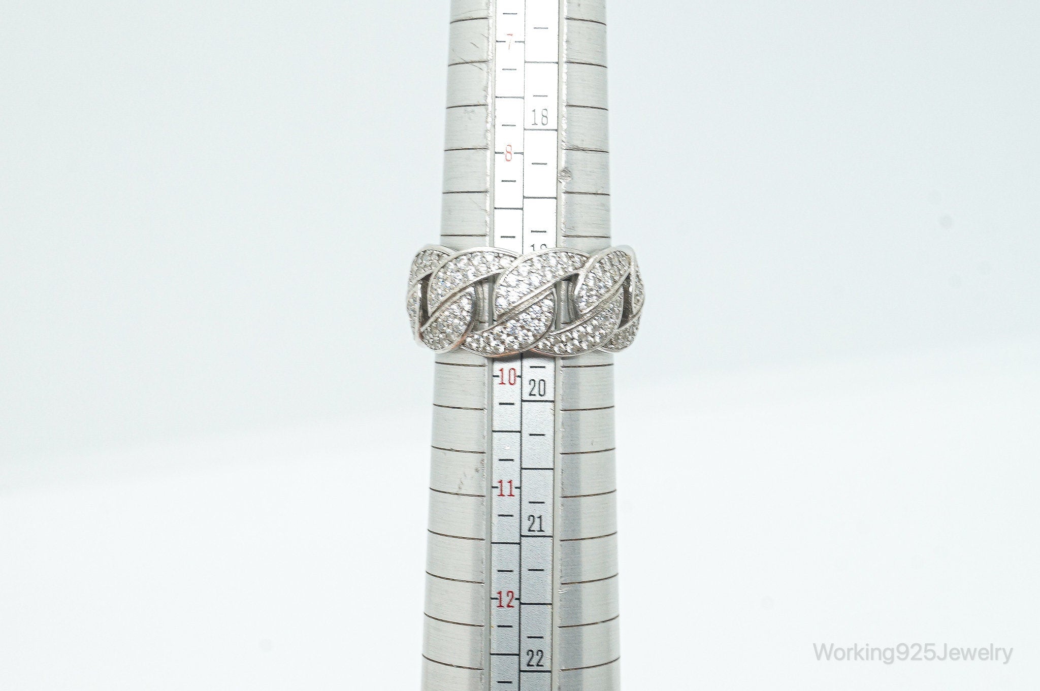 Designer BSI Cubic Zirconia Chainlink Sterling Silver Ring - Size 9.75