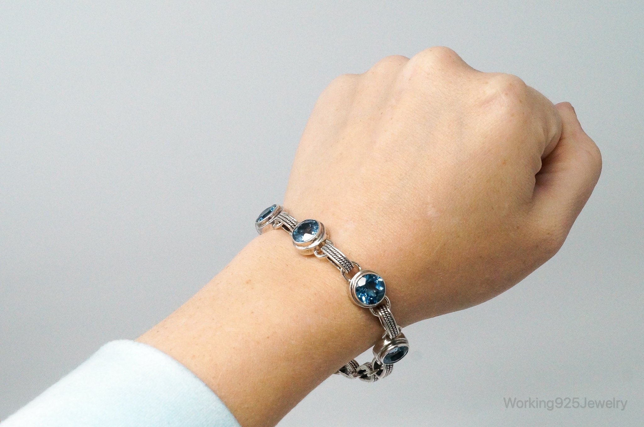 Vintage Blue Topaz Sterling Silver Toggle Bracelet