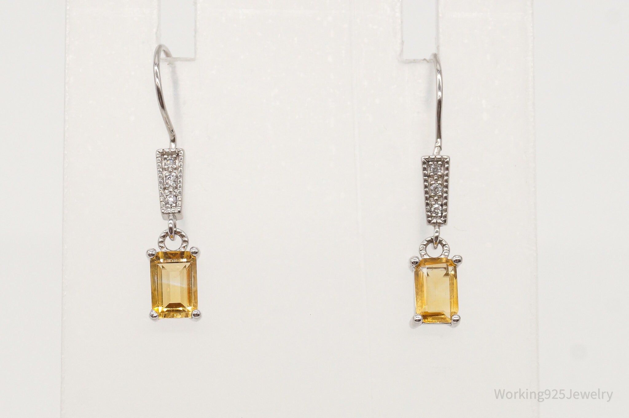 Vintage Citrine Cubic Zirconia Sterling Silver Earrings