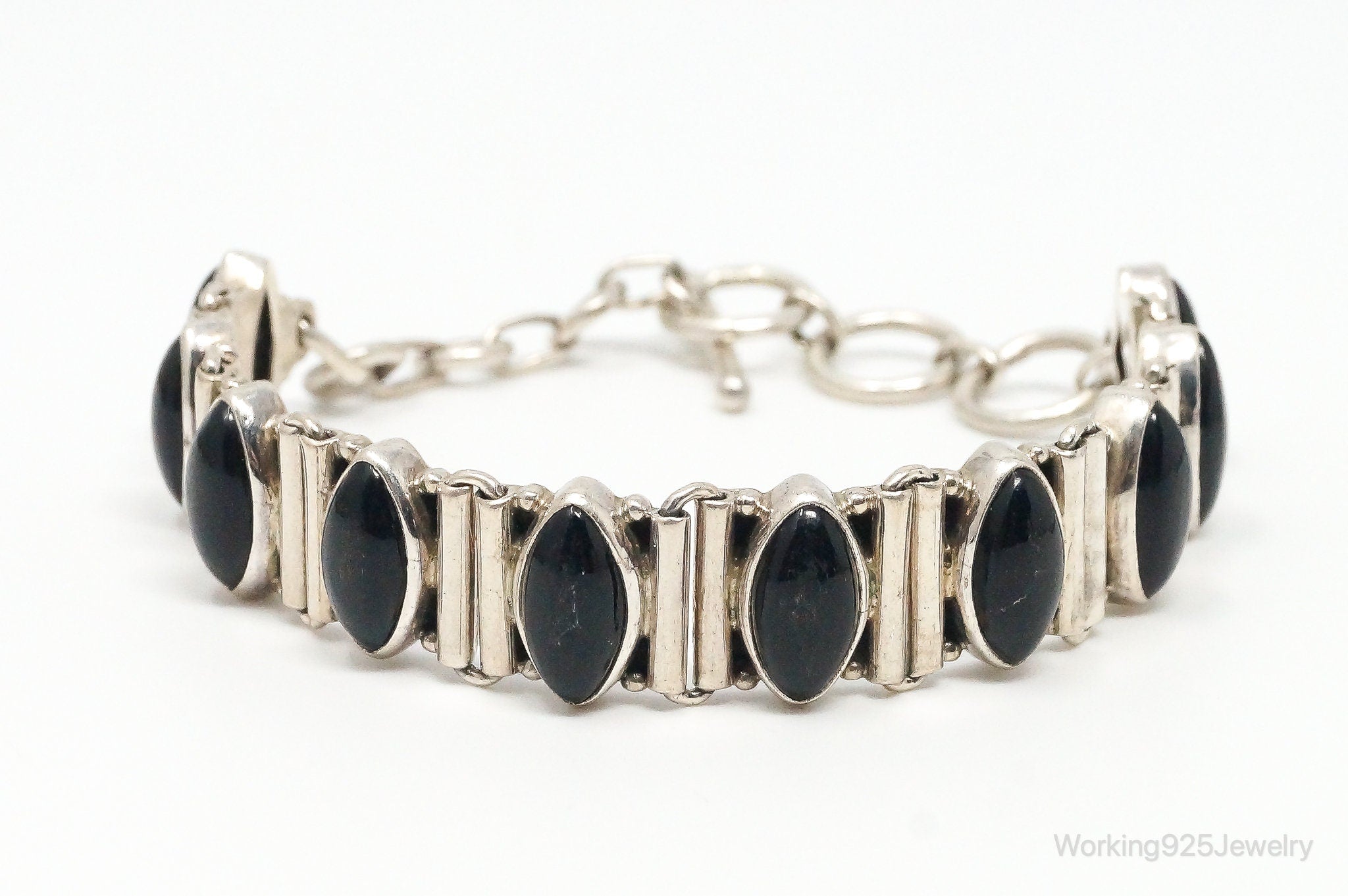 Vintage Black Onyx Toggle Sterling Silver Bracelet