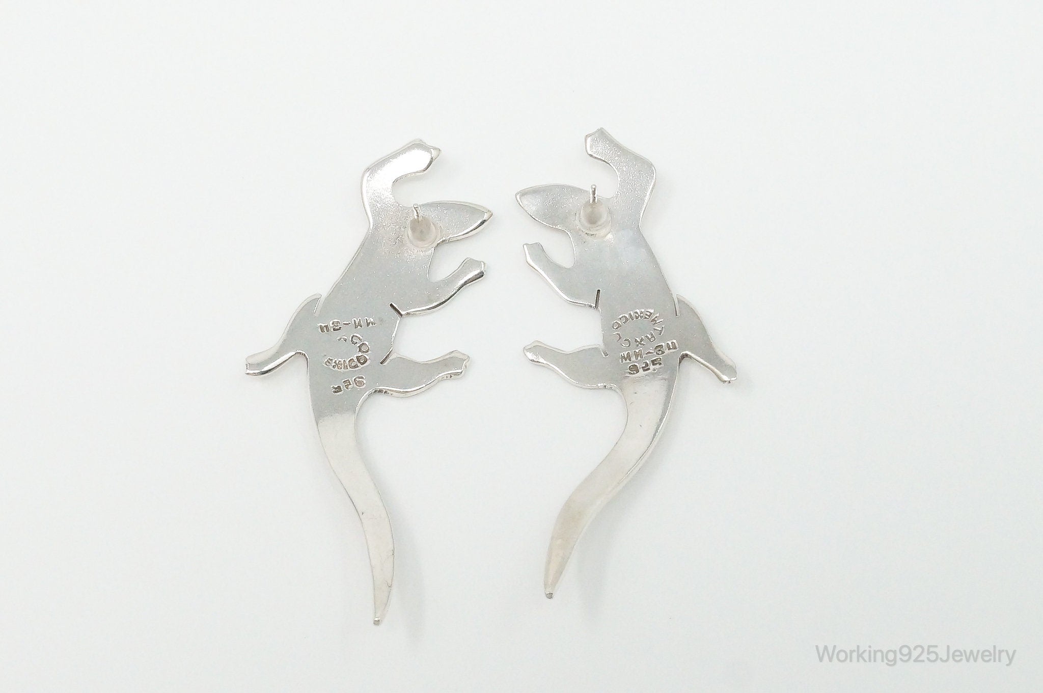 Large Vintage Mexico Designer Lizard Sterling Silver Earrings