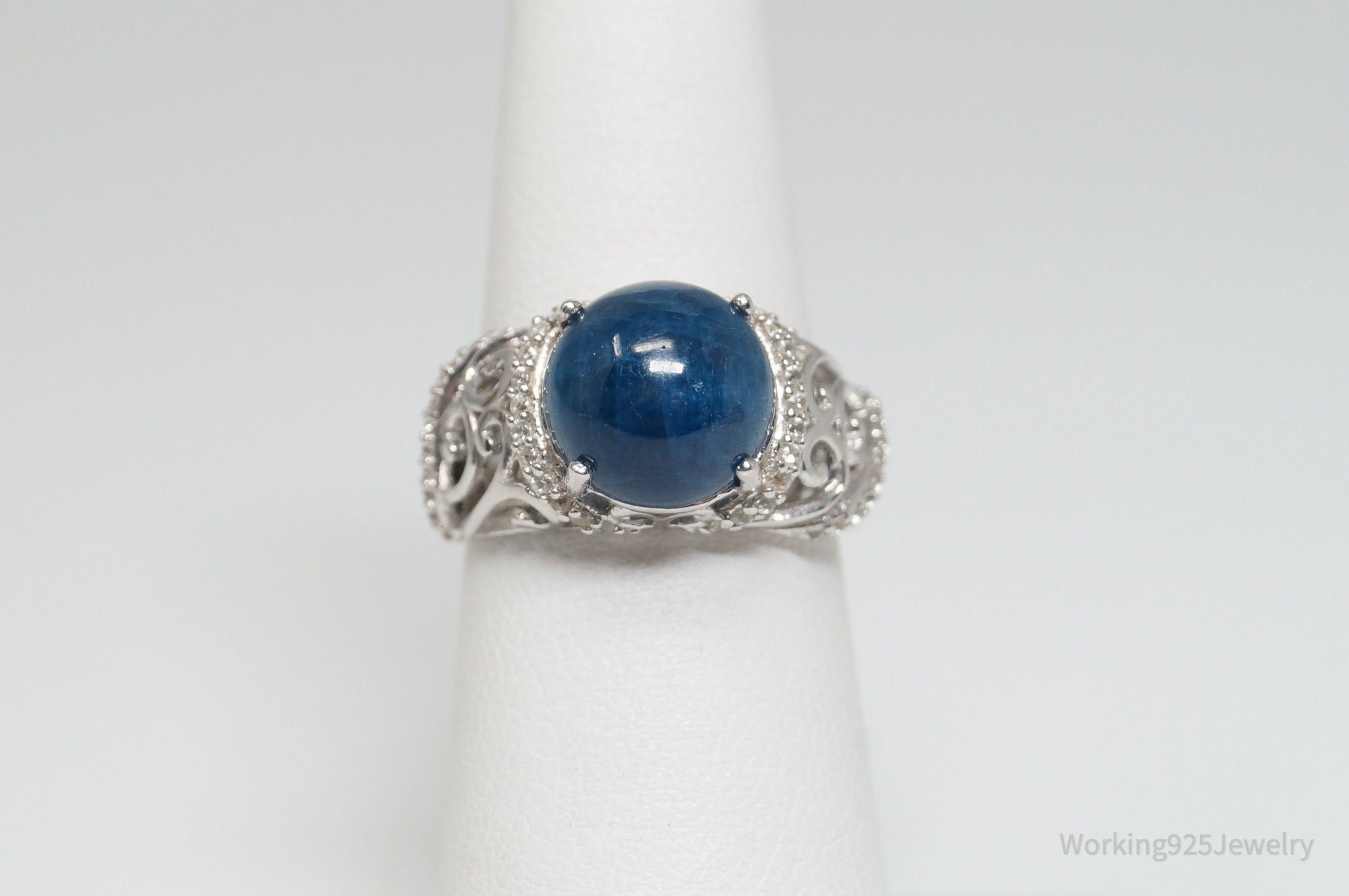 Vintage Designer Art Deco Style Sapphire CZ Sterling Silver Ring - Size 6