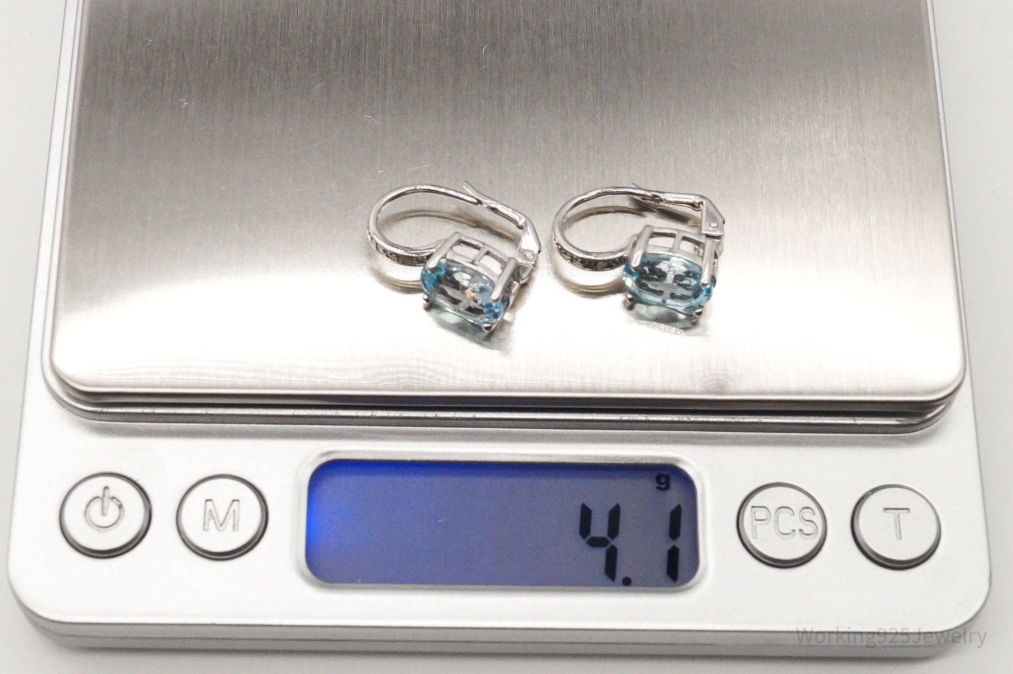 Vintage Designer DBJ Blue Topaz Diamond Sterling Silver Earrings