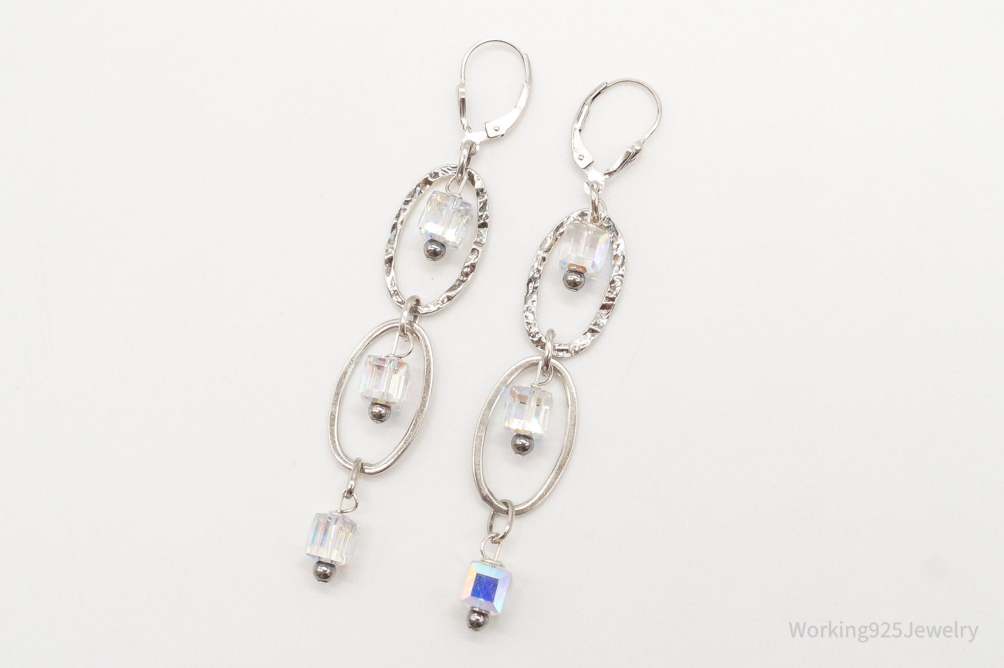 Long Vintage Crystal Sterling Silver Earrings