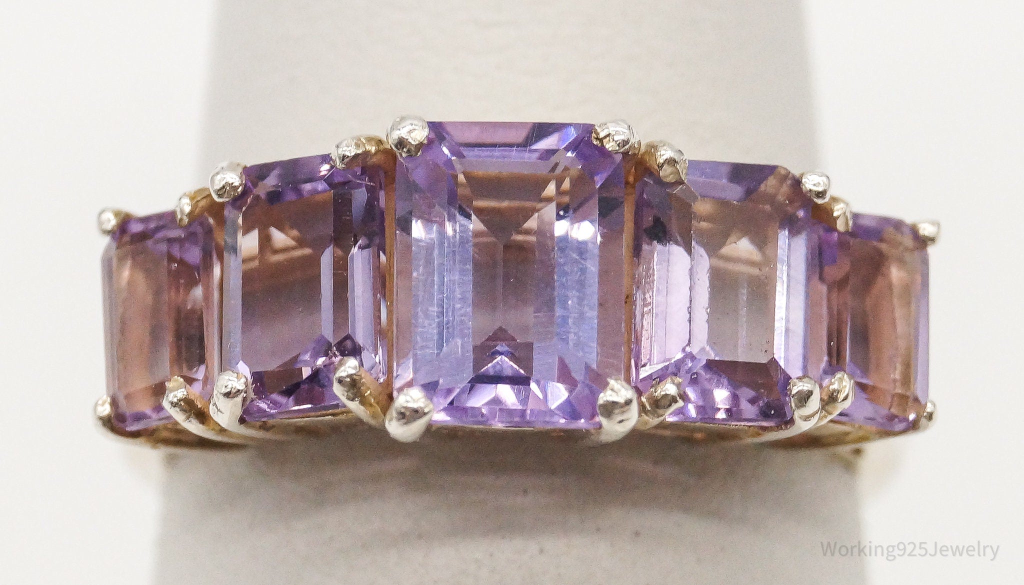 Vintage Amethyst Gold Wash Sterling Silver Ring - Size 5.75