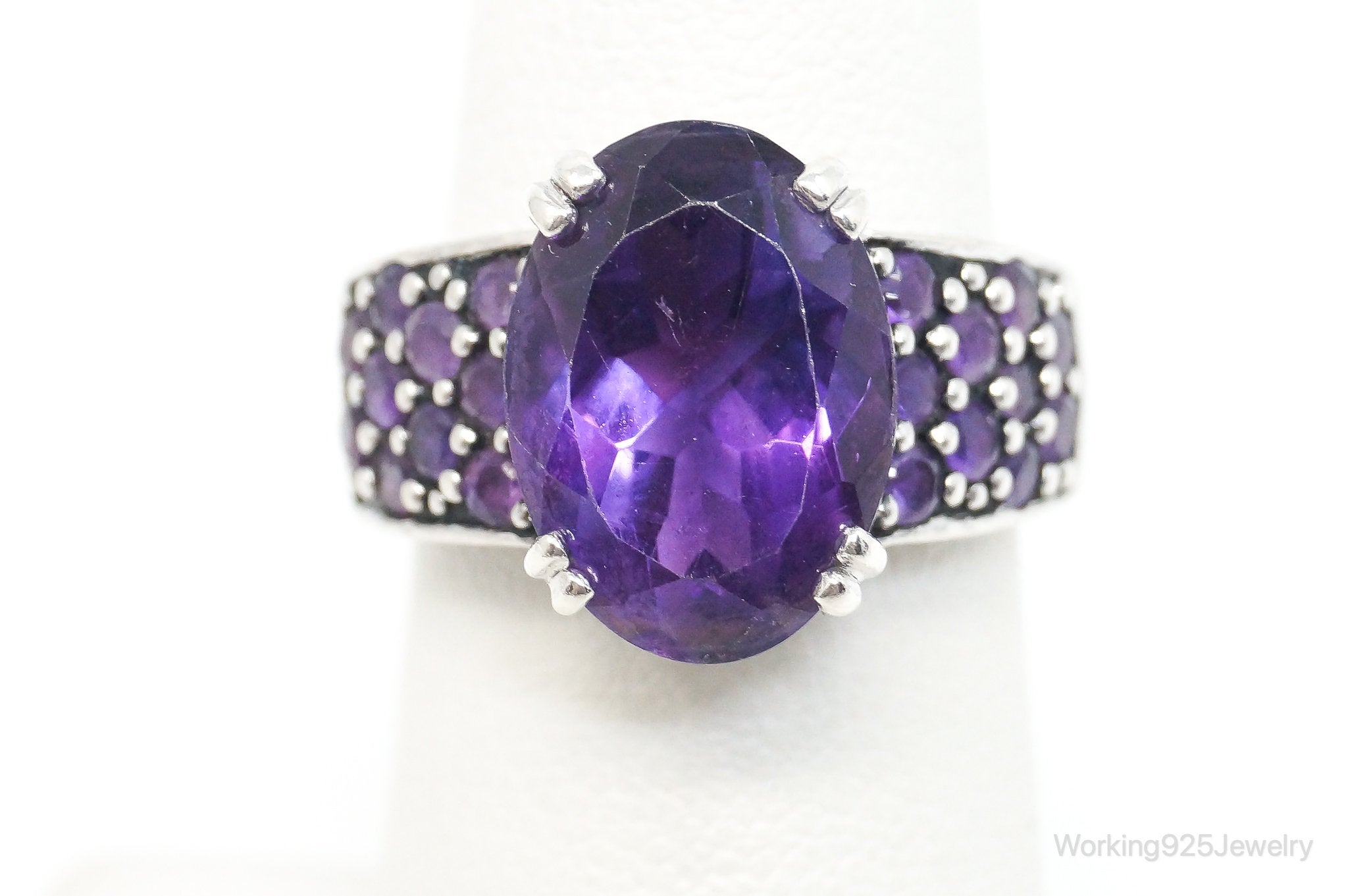 Vintage Art Deco Large Amethyst Sterling Silver Ring - Size 6