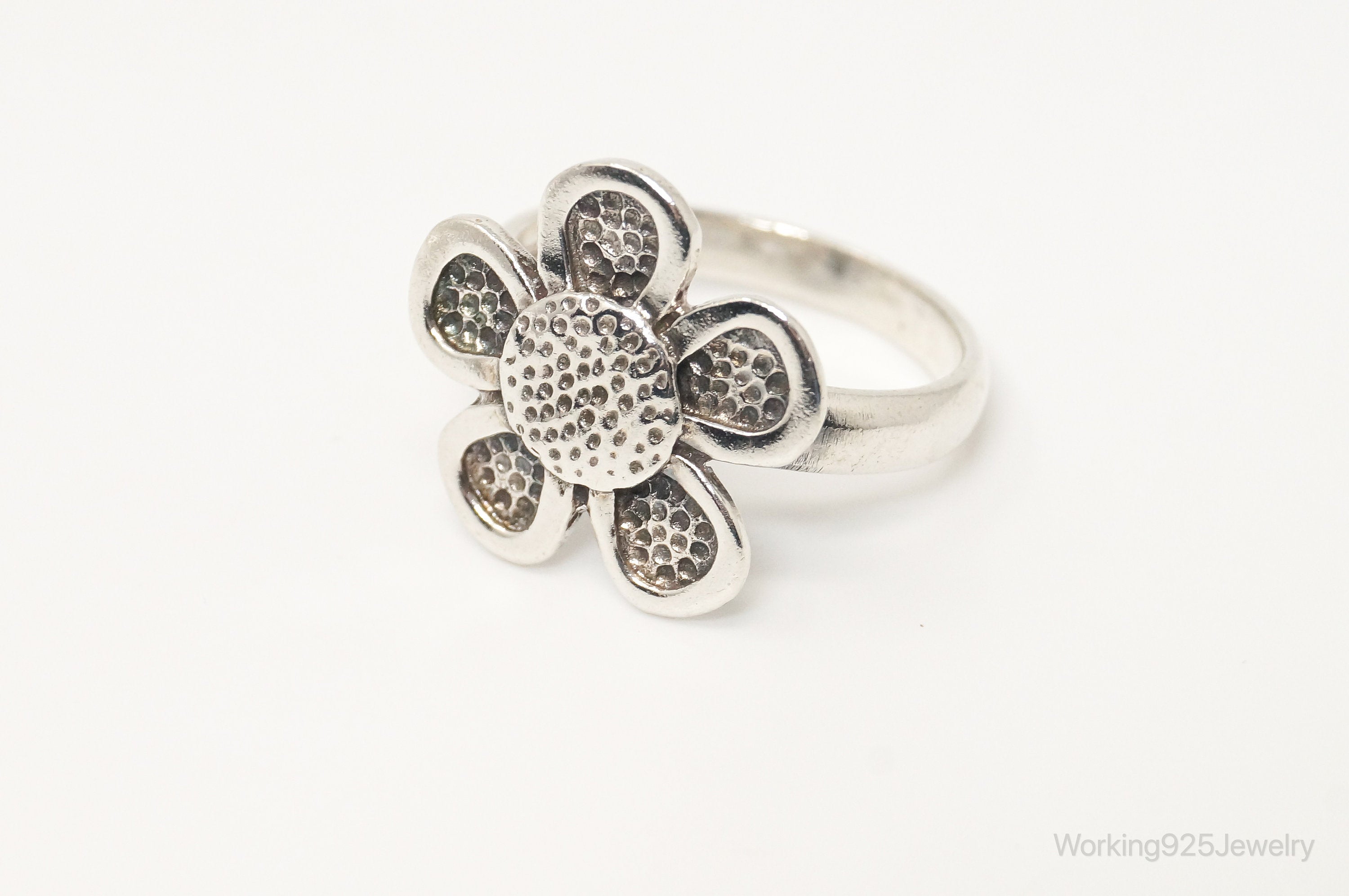 Vintage 3D Flower Sterling Silver Ring - Size 8.5