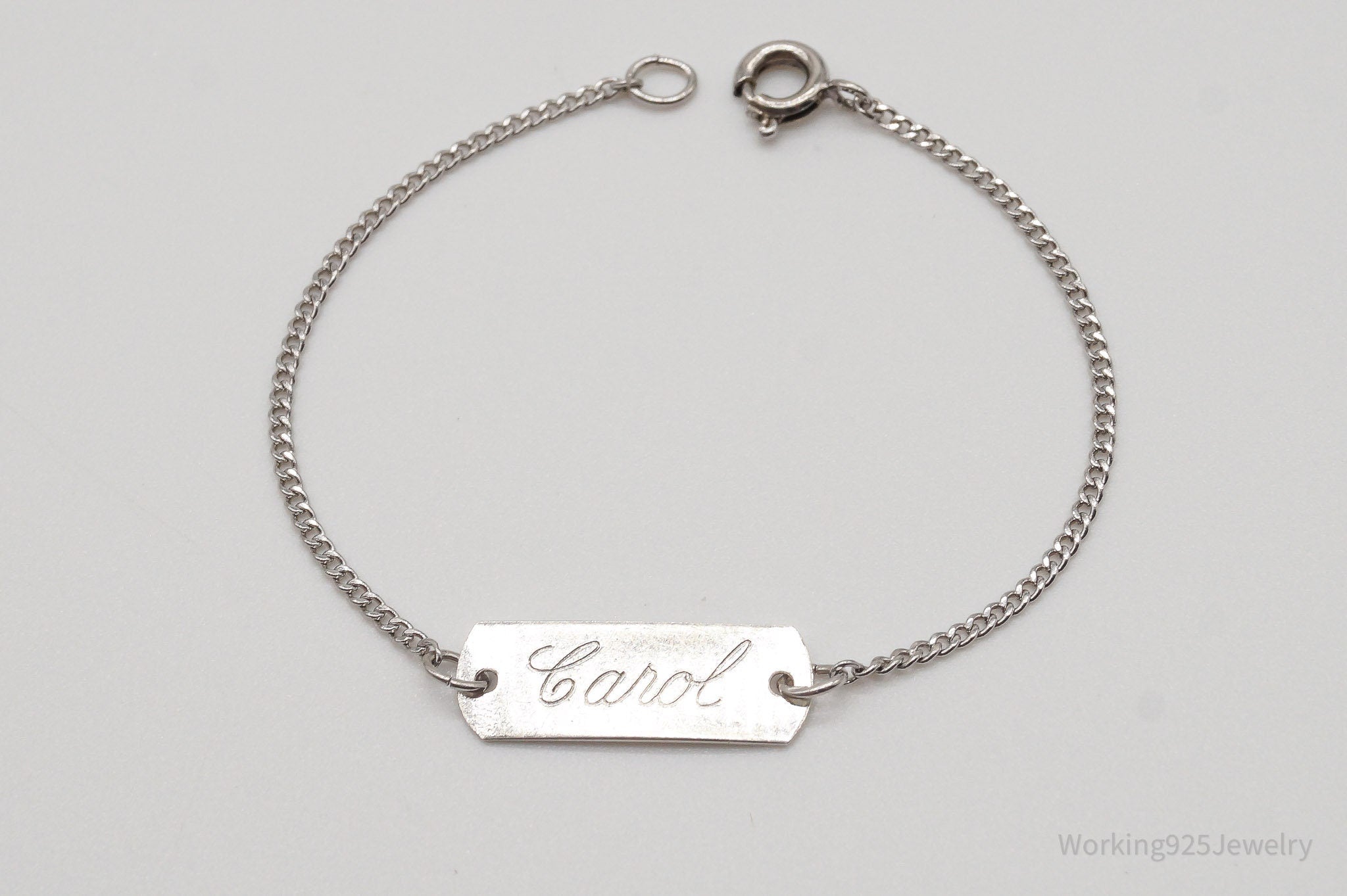 Antique "Carol" Engraved Name ID Bar Sterling Silver Bracelet