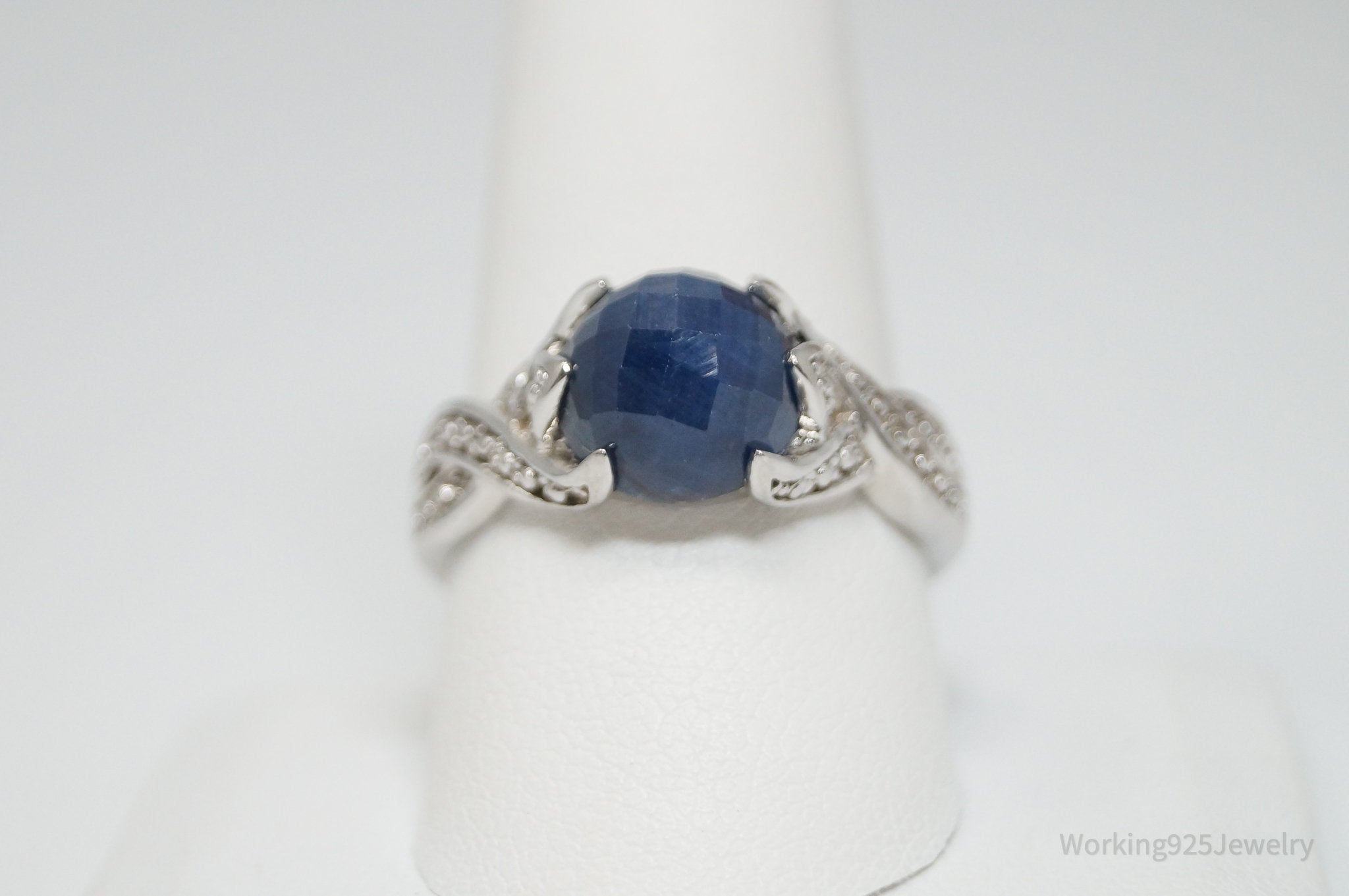 Vintage Designer HT Blue Sapphire Sterling Silver Ring - Sz 9.75