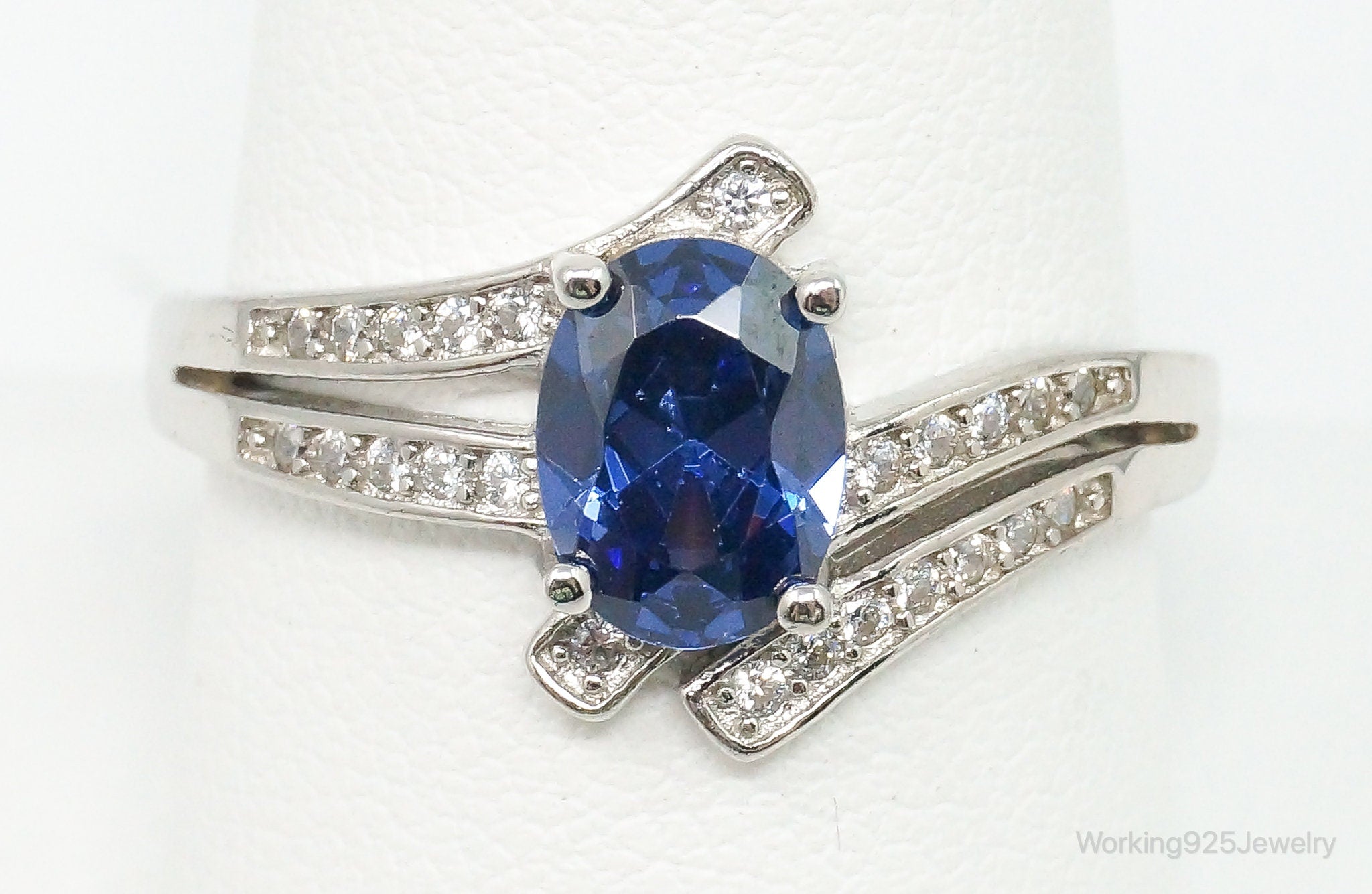 Lab Sapphire Cubic Zirconia Sterling Silver Ring - Size 9.5