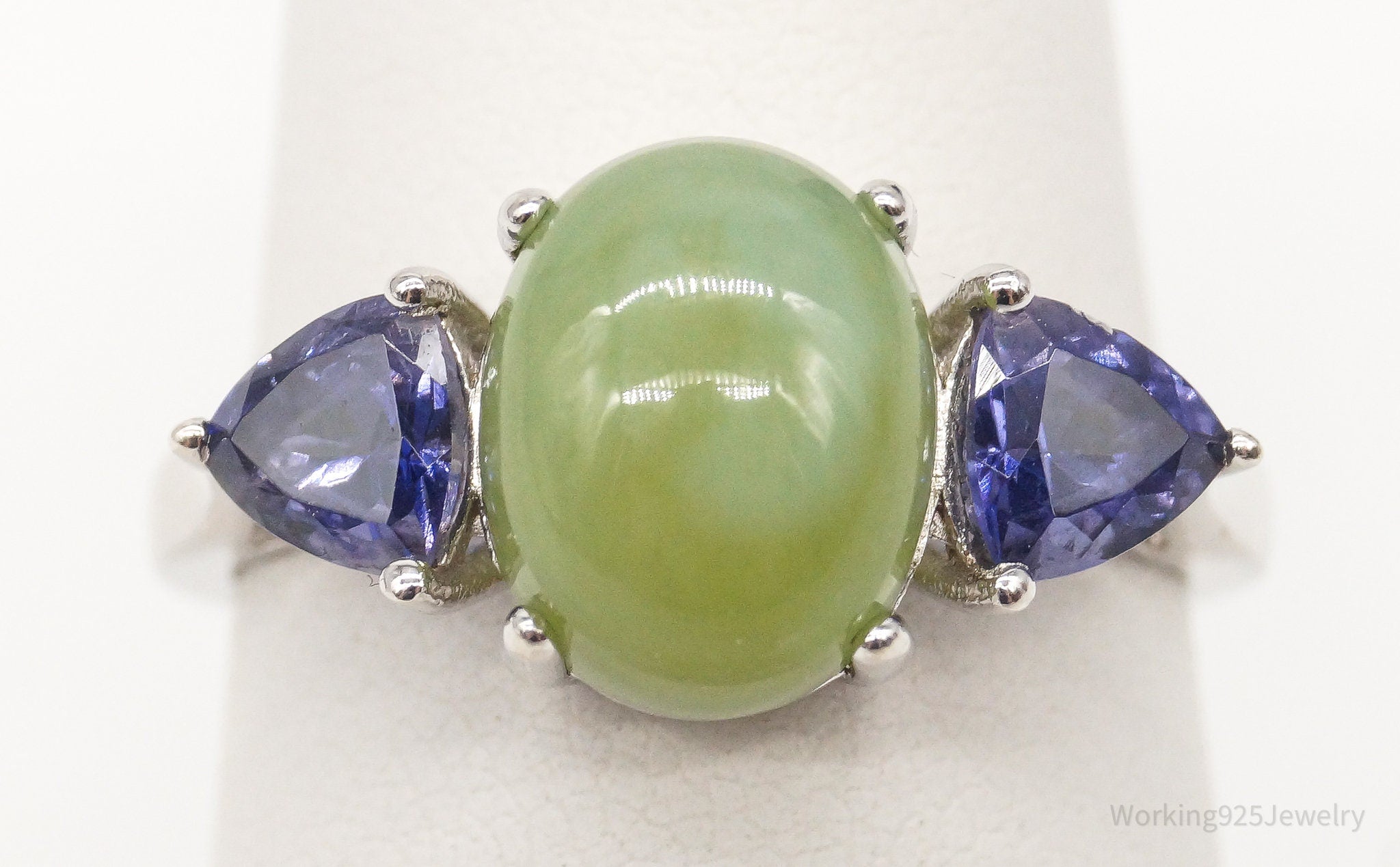 Vintage Jade Iolite Sterling Silver Ring - Size 7.25