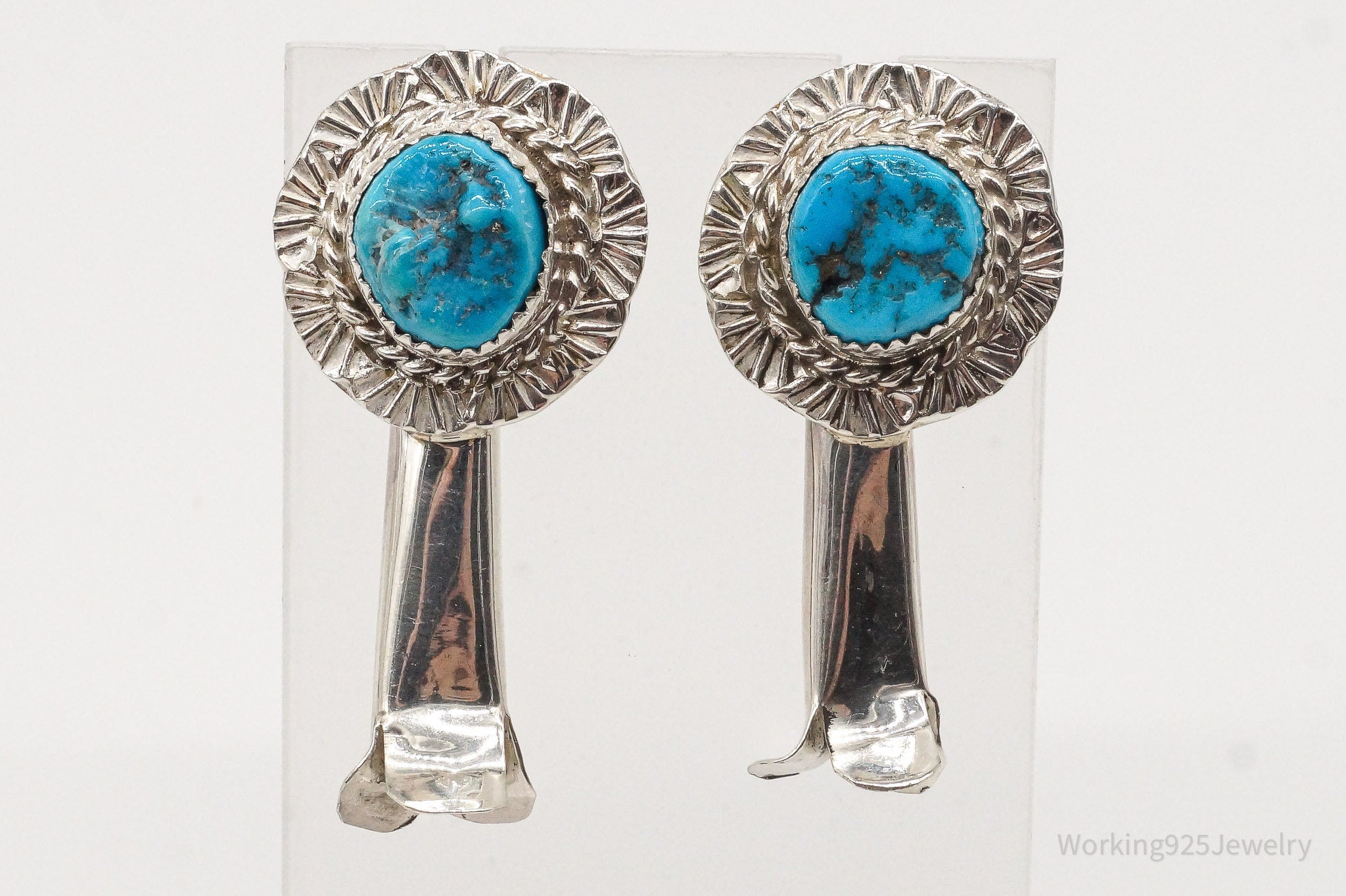 Large Vintage Native American Turquoise Silver Earrings