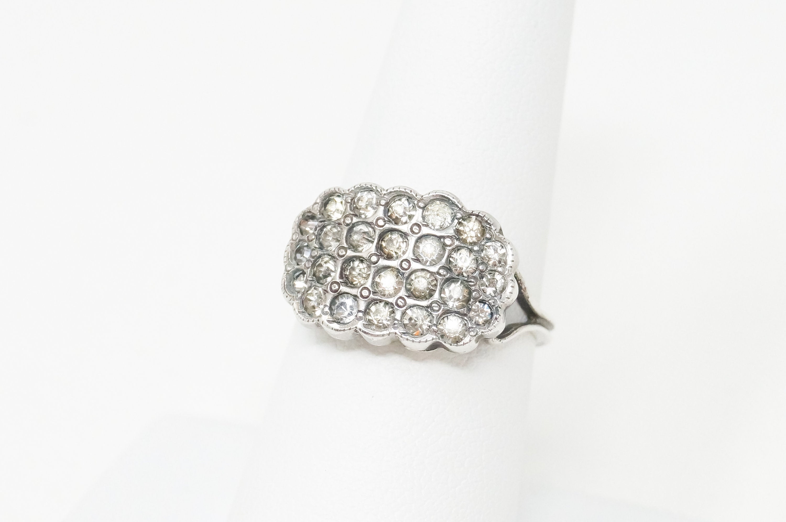 Antique Victorian Cubic Zirconia Sterling Silver Ring - Sz 7.5