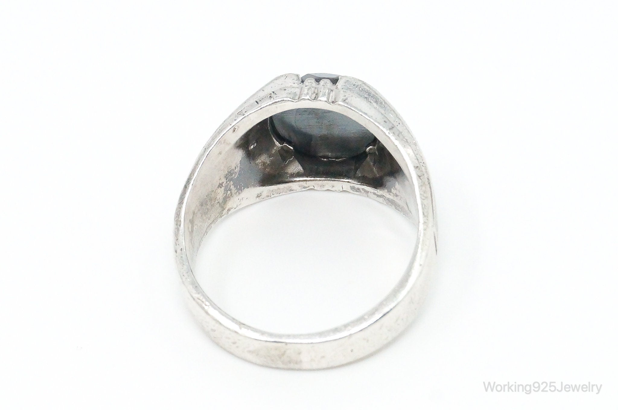 Antique Designer Clark & Coombs Hematite Sterling Silver Ring - Size 11.75