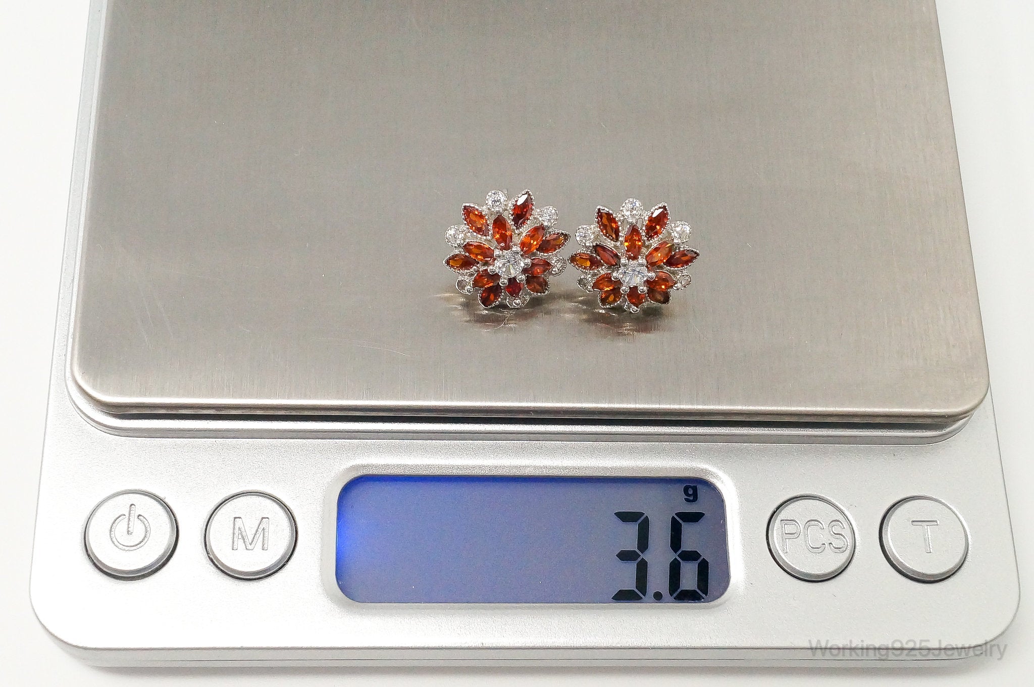 Orange Sapphire Cubic Zirconia Sterling Silver Stud Post Earrings