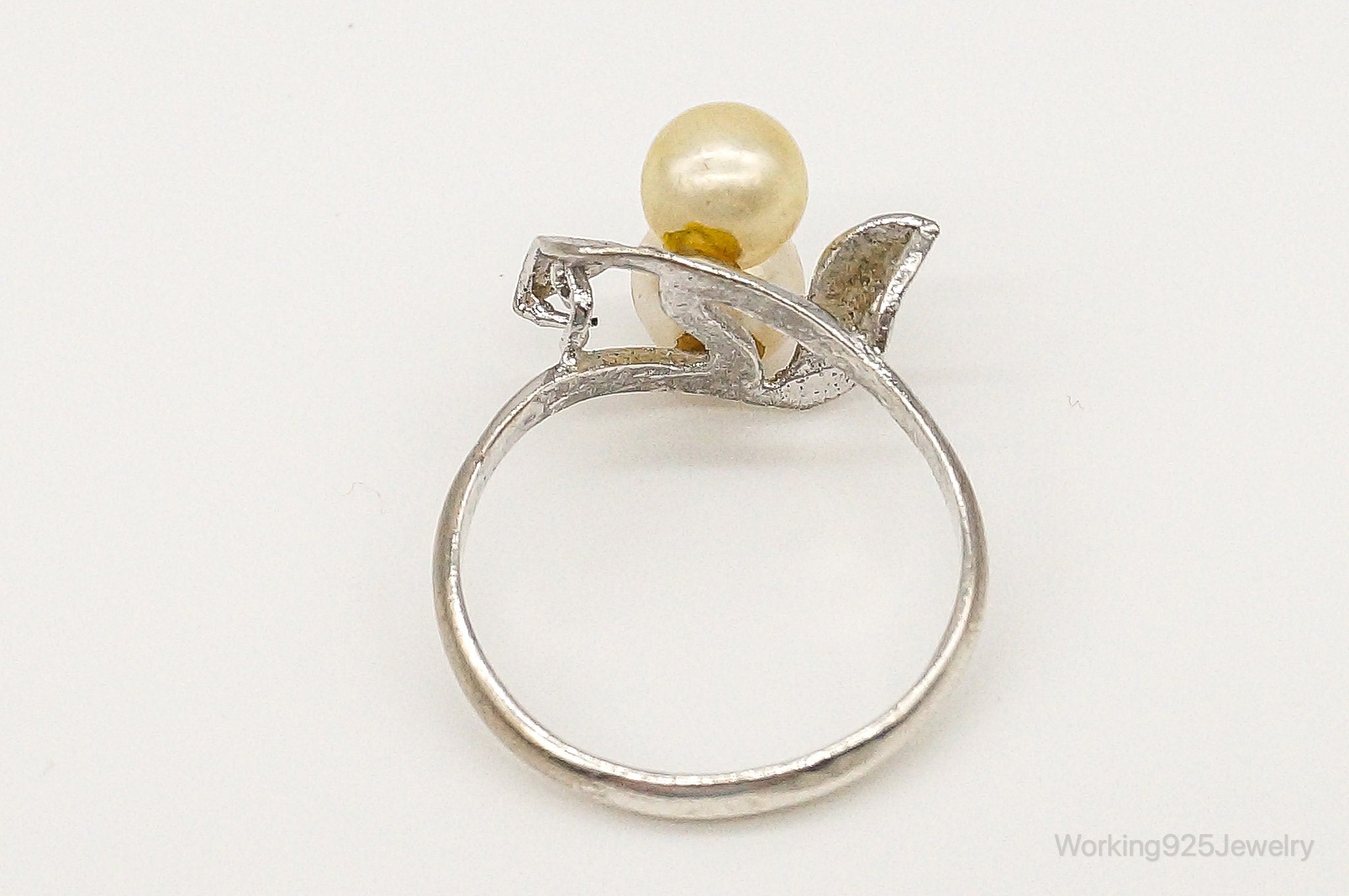 Antique Faux Pearl Sterling Silver Ring - Size 7