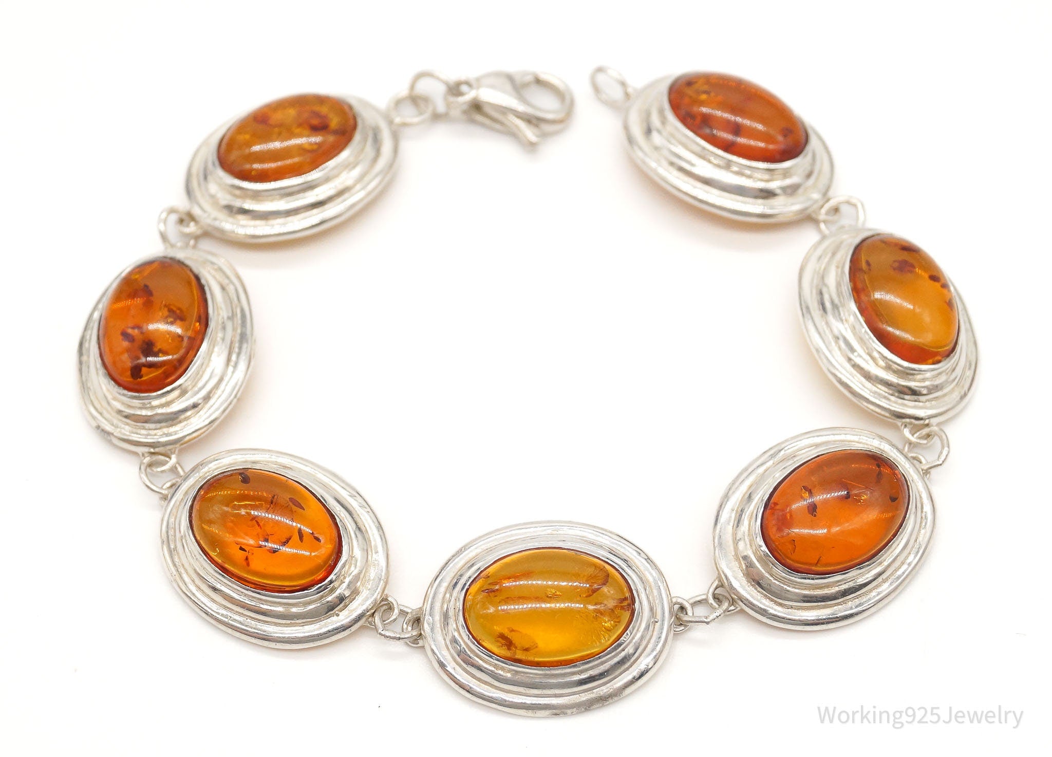 Vintage Amber Modernist Sterling Silver Bracelet