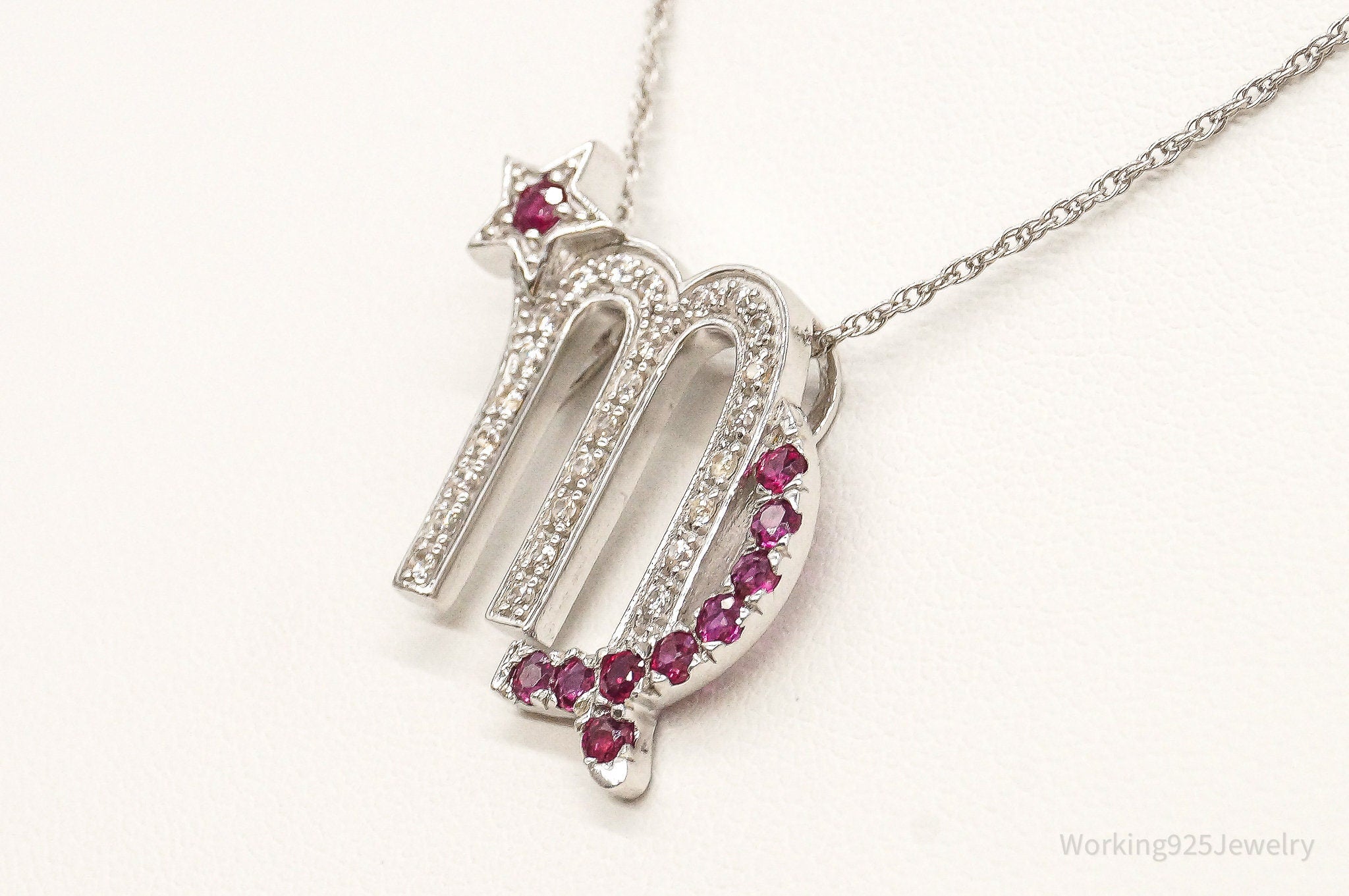 Ruby Cubic Zirconia Scorpio Sterling Silver Necklace