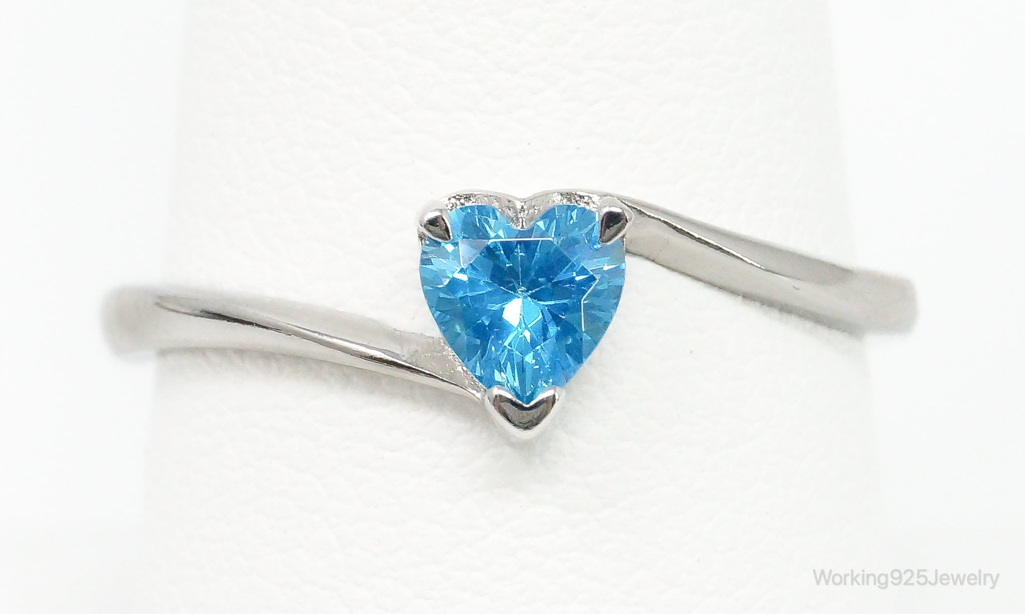 Blue Topaz Heart Sterling Silver Ring - Size 8.75